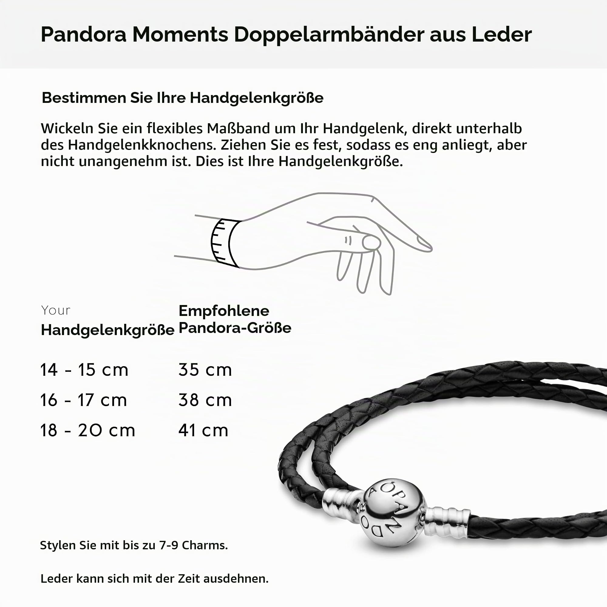 Pandora Icons Lederarmband, Silber, doppelt
