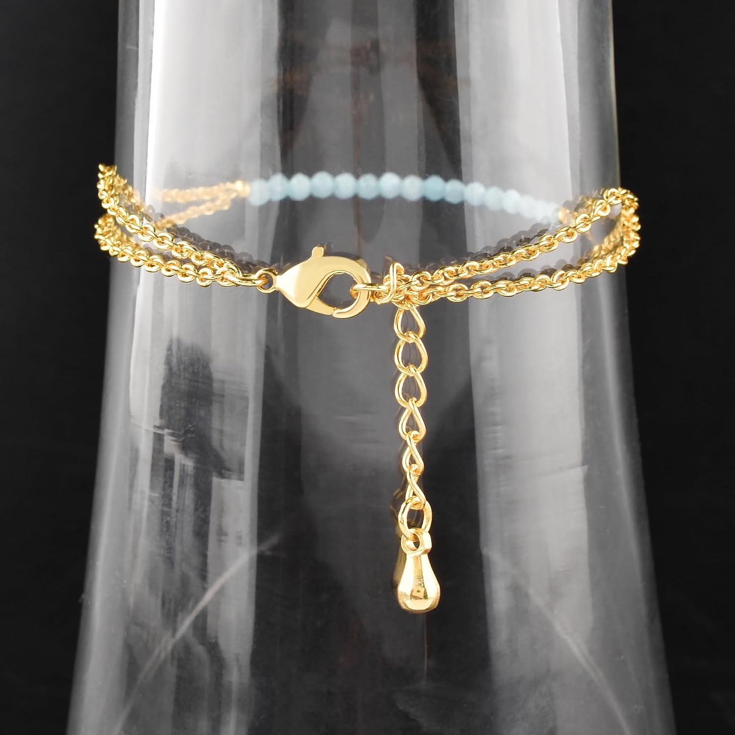 InfinityGemsArt Bracelets for Women Natural Birthstone Micro Beaded Stone Double Chain Drop Crystals Gemstones Bracelet Jewelry, 14K Gold Plated Adjustable Chain