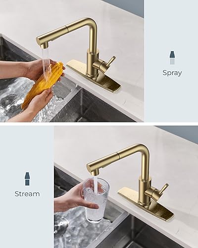 Miniatura 41 de FORIOUS Grifos de cocina con rociador extraíble, acero inoxidable de níquel cepillado, grifo de fregadero clásico extraíble de una sola manija