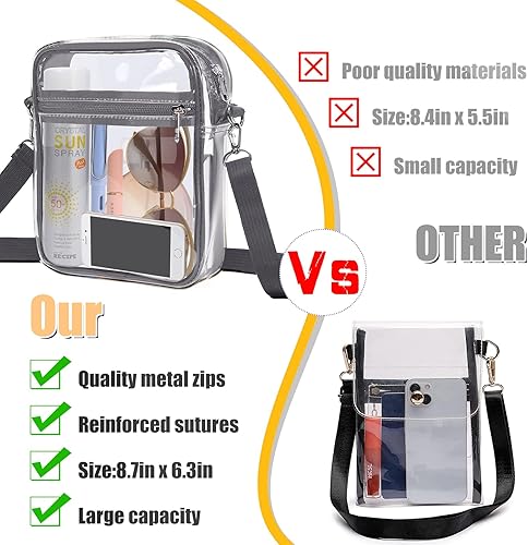 Miniatura 6 de AURUZA Bolsa cruzada transparente, bolsa transparente para mujer con correa ajustable, bolso transparente aprobado para estadios para conciertos y