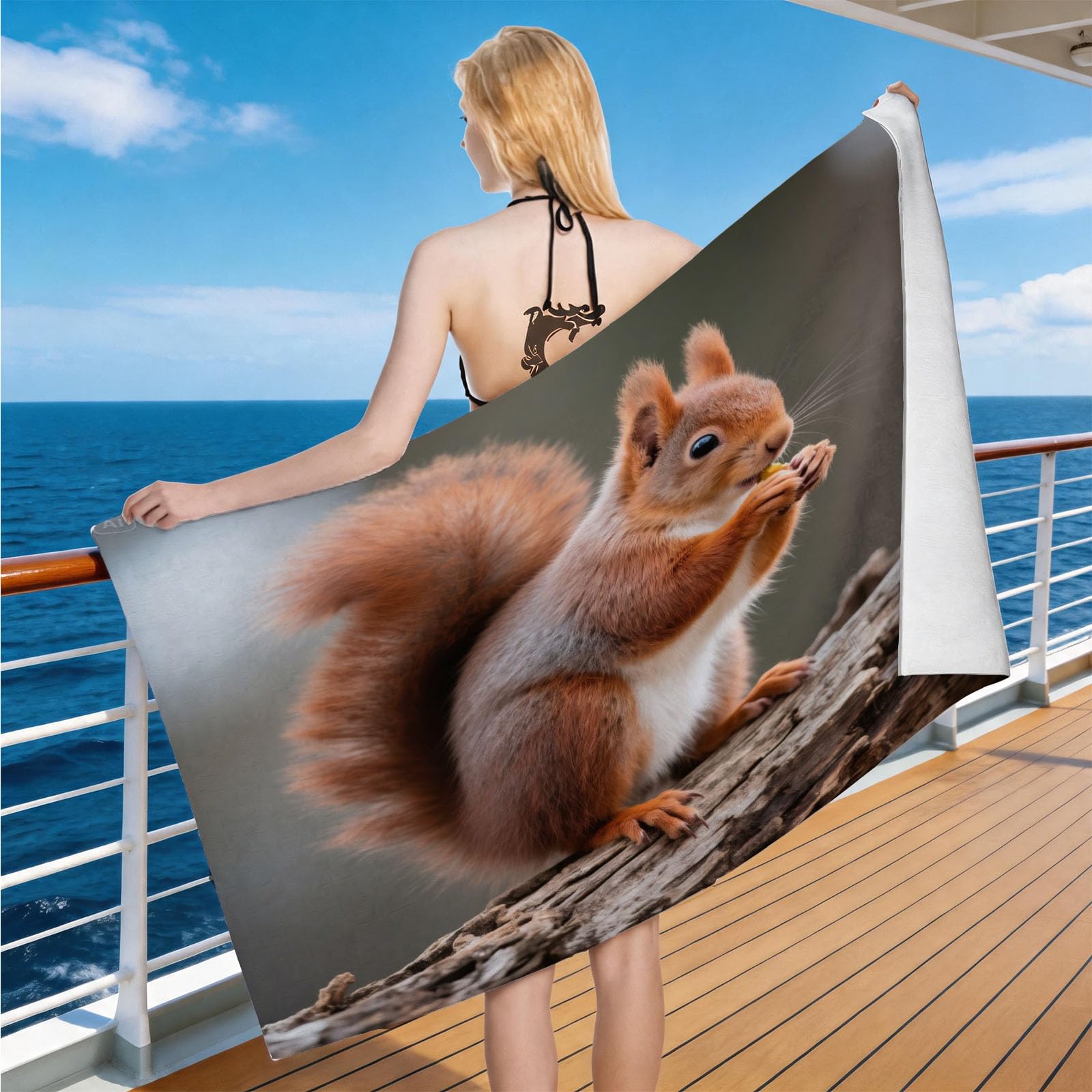 Hongduo Microfiber Quick Dry Beach Towel Squirrel, 3D Cute Lovely Beach Towels Absorbent Fast Drying Bath Towels, Travel Camping Gym Swimming Bathroom (90x180cm)