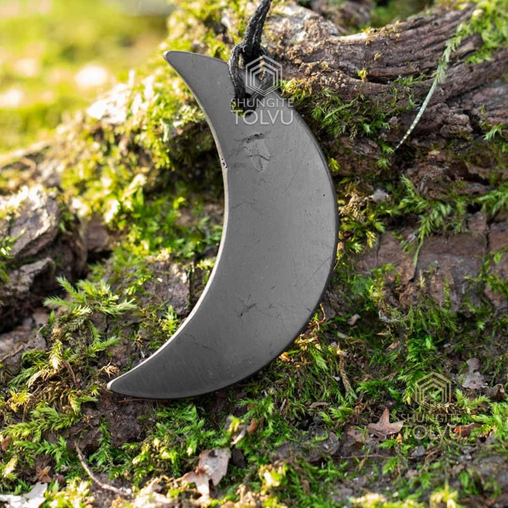 Crescent Moon Necklace - Authentic Shungite Stone - Handmade Lunar Jewelry for Women - TOLVU - Image 6