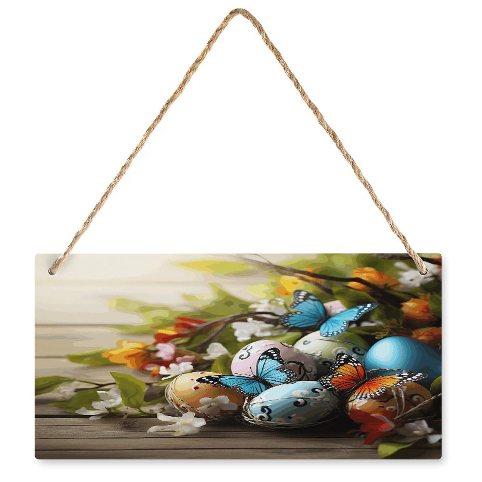 Fodpand Style Easter Eggs With Butterfly Wall Art Wooden Hanging Sign Decor, Artwork For Wall Decoration, Funny Plaque For Bedroom Kitchen Living Room Home Decoration 9.8 X 4.9 Inch