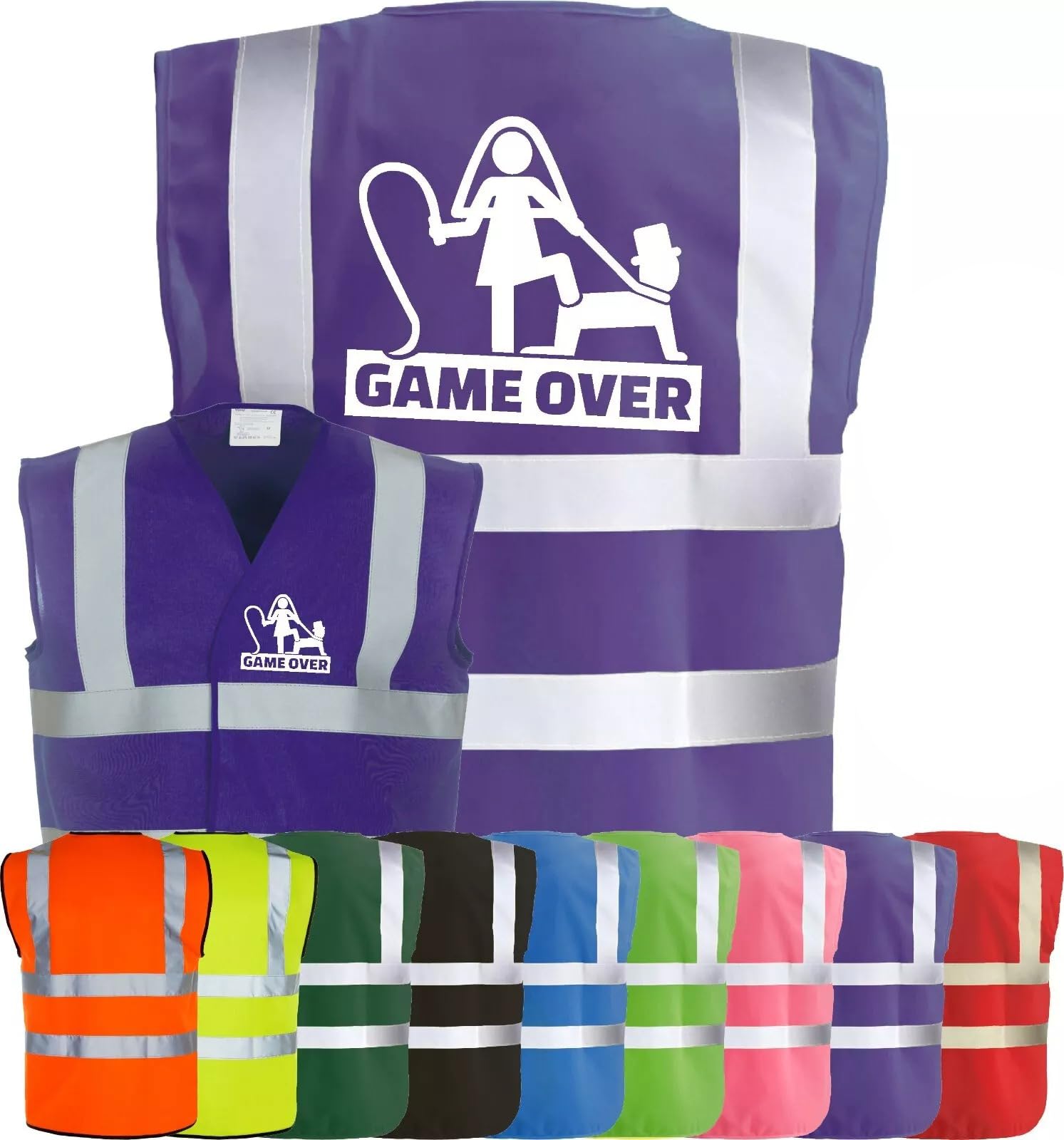 Corporate Togs GAME OVER Funny Hi Vis Vest, Stag Do Party Wedding Groom Printed Vest, Reflective Trim, Fully EN471 Health & Safety Compliant Gear, Small-XXXL | Safety Vests โ image 1