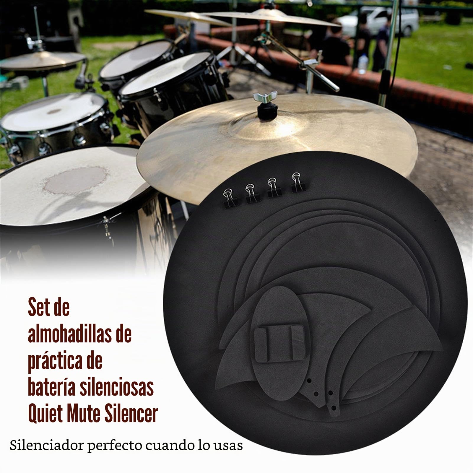 10 piezas/set de amortiguadores para tambor, almohadillas de práctica de silencio de espuma para batería, amortiguadores para bombo con sonido silencioso/bajo, negro