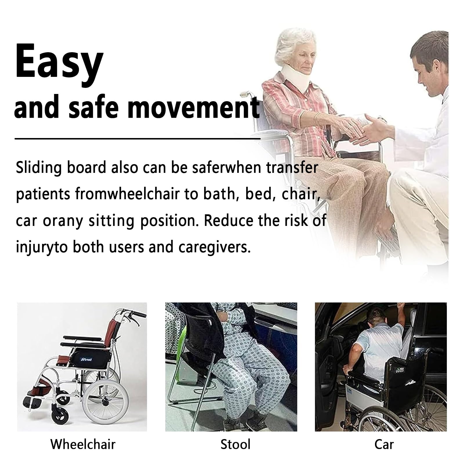 Tabla deslizante con tocadiscos para transferencia de silla de ruedas, textura antideslizante, soporta 440 libras, ideal para personas mayores y pacientes discapacitados