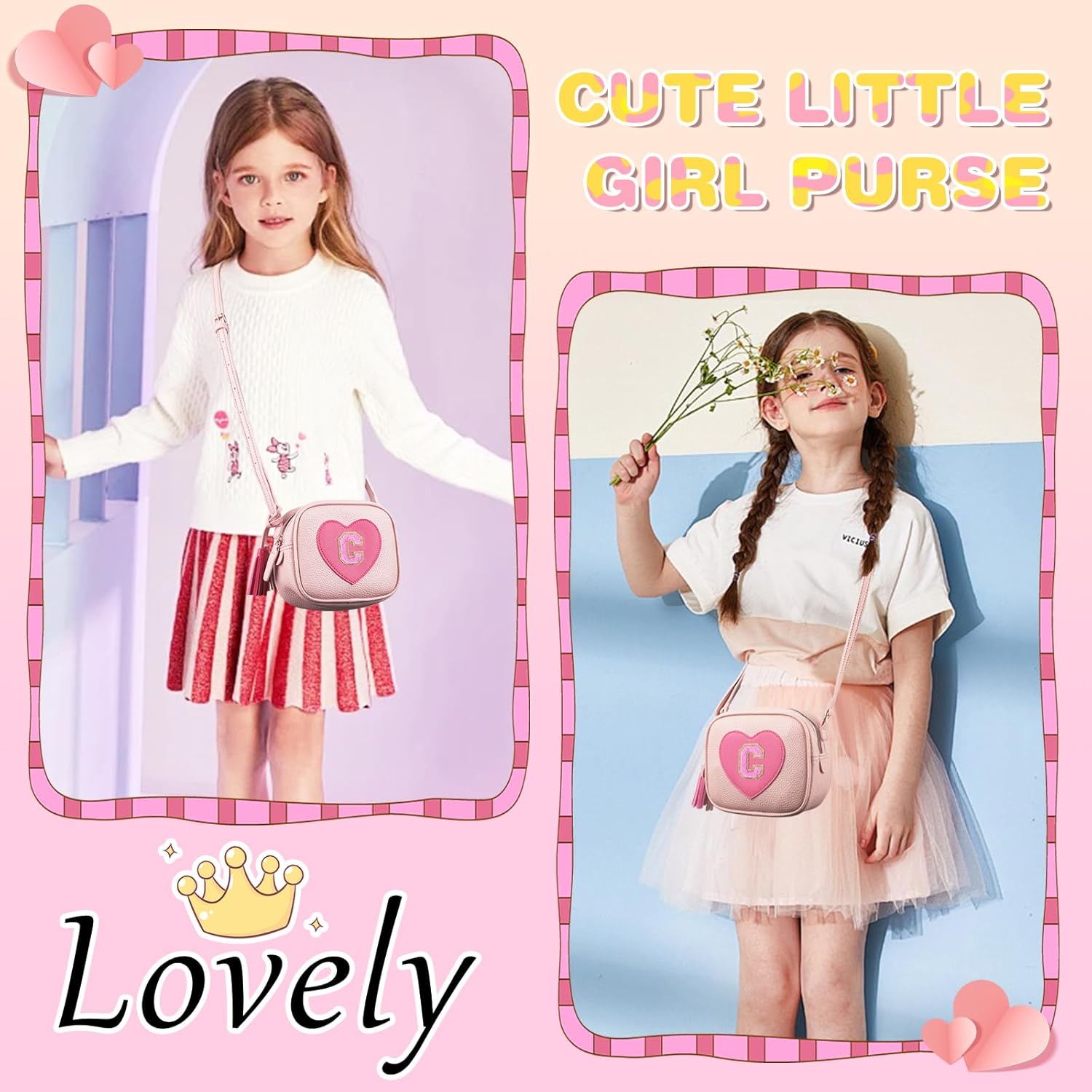 Personalized Toddler Purse for Girls 2–10, Cute Little Girl Purse & Kids Wallet, Small Initial Shoulder Crossbody Bag, Birthday & Christmas Gift for Daughter(Pink,C) - Image 6