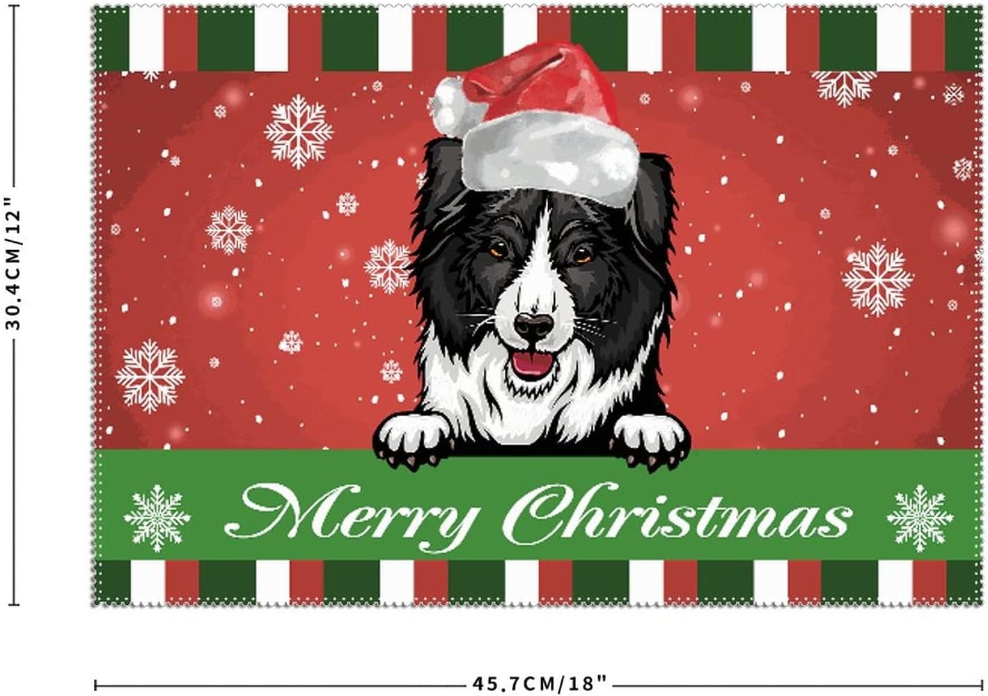 Dog with Santa Hat Snowflake Xmas Green Red Place Mats Set of 6 Merry Christmas Personalized Dog Pad Placemat Heat-Resistant Tablemats Kitchen Table Mats Centerpiece for Dining Table