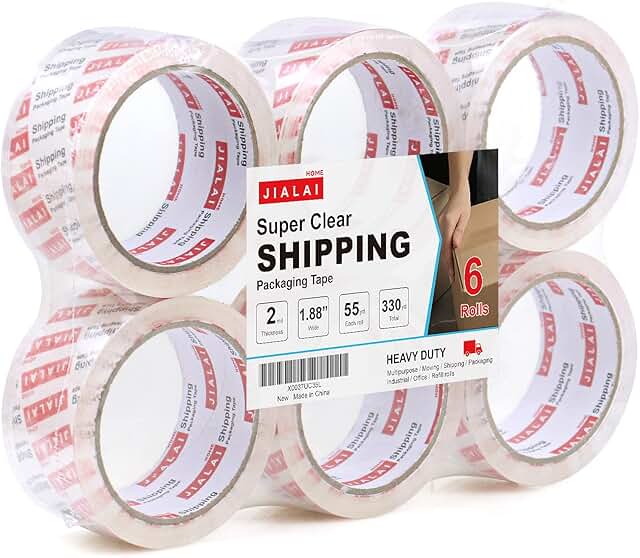6 Pack Clear Packing Tape Refill Rolls for Tape Dispenser,1.88 Inch Wide,55 Yards Length, Transparent Packaging Tape Roll...