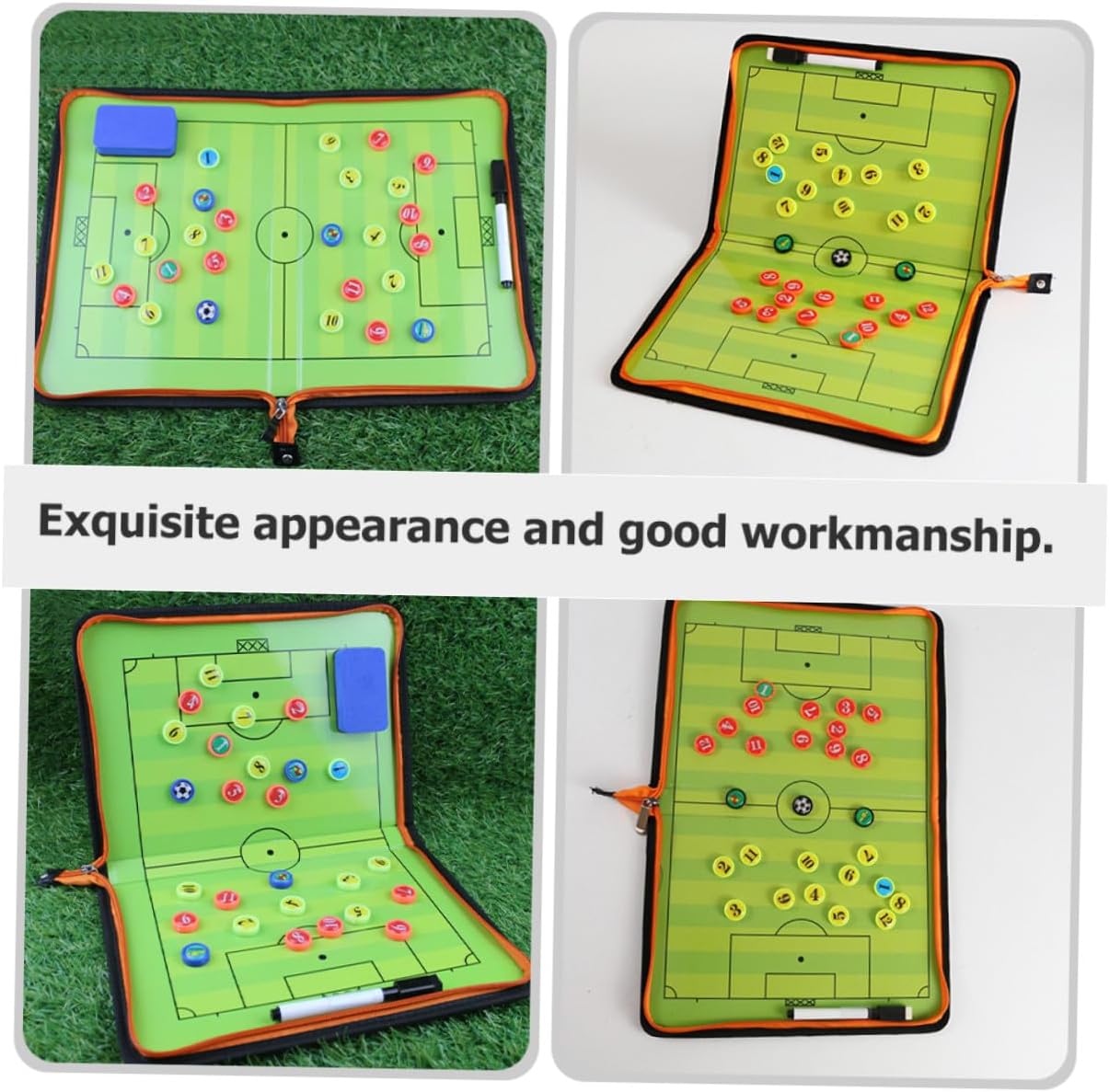 POPETPOP Soccer Coaching Board Magnetic Zippered Tactical Football Match Strategy Portable Leather Writing Board with Reusable Dry Erase for Coaches Training