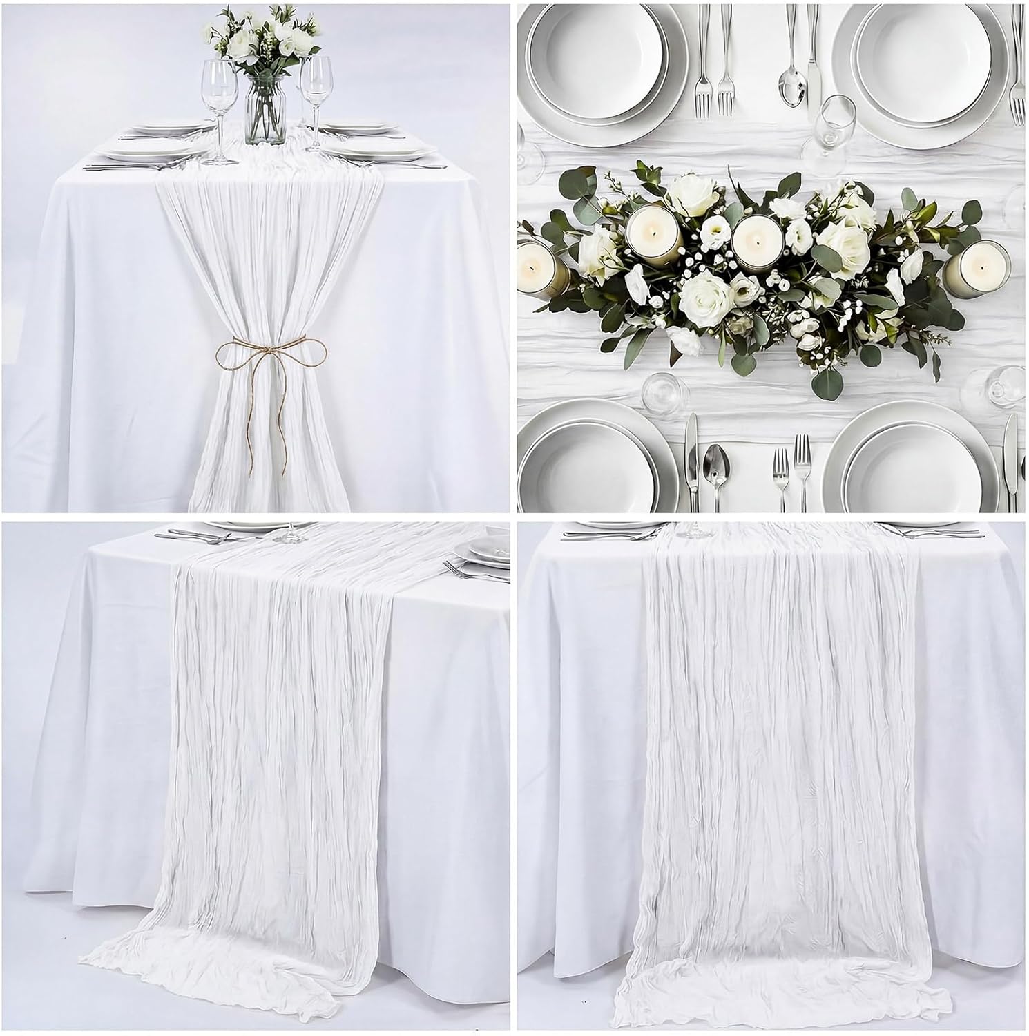 LemonRoad 4 Pcs 20ft Cheesecloth Table Runners Extra Long Boho Rustic Gauze Fabric Cheese Cloth Runner for Wedding Decorations Baby Shower Party Supplies Boho Table Bridal Shower Decor (Ivory)