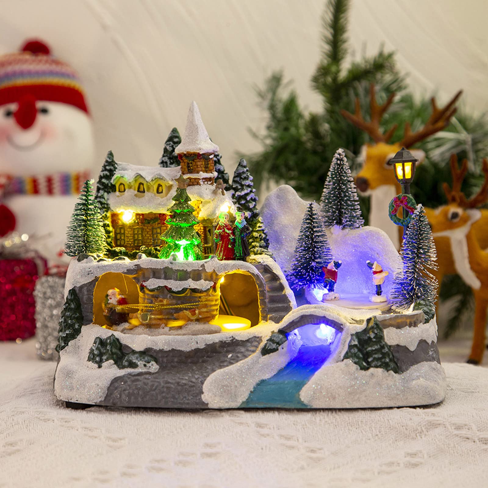 Natale incandescente Snow House Figurine girevole Musica Villaggi Scultura Per La Casa Negozio Decorazione