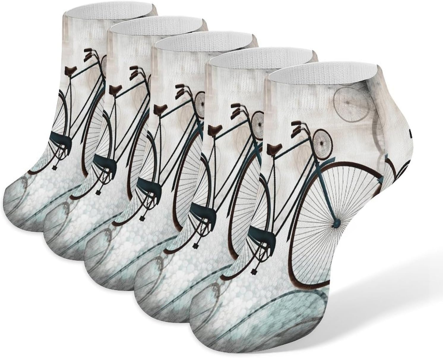 Retro Bicycle Crew Sock for Men Women Funny Novelty Socks Athletic Ankle Socks Comfort Soft Low Cut Tab Sock 5 Pairs
