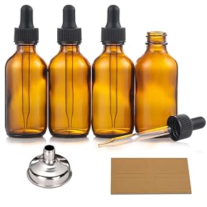 4 Pack 2 oz Bottles with Dropper 1 Funnel 4 Labels - Essential Oils Bottles for Health Personal