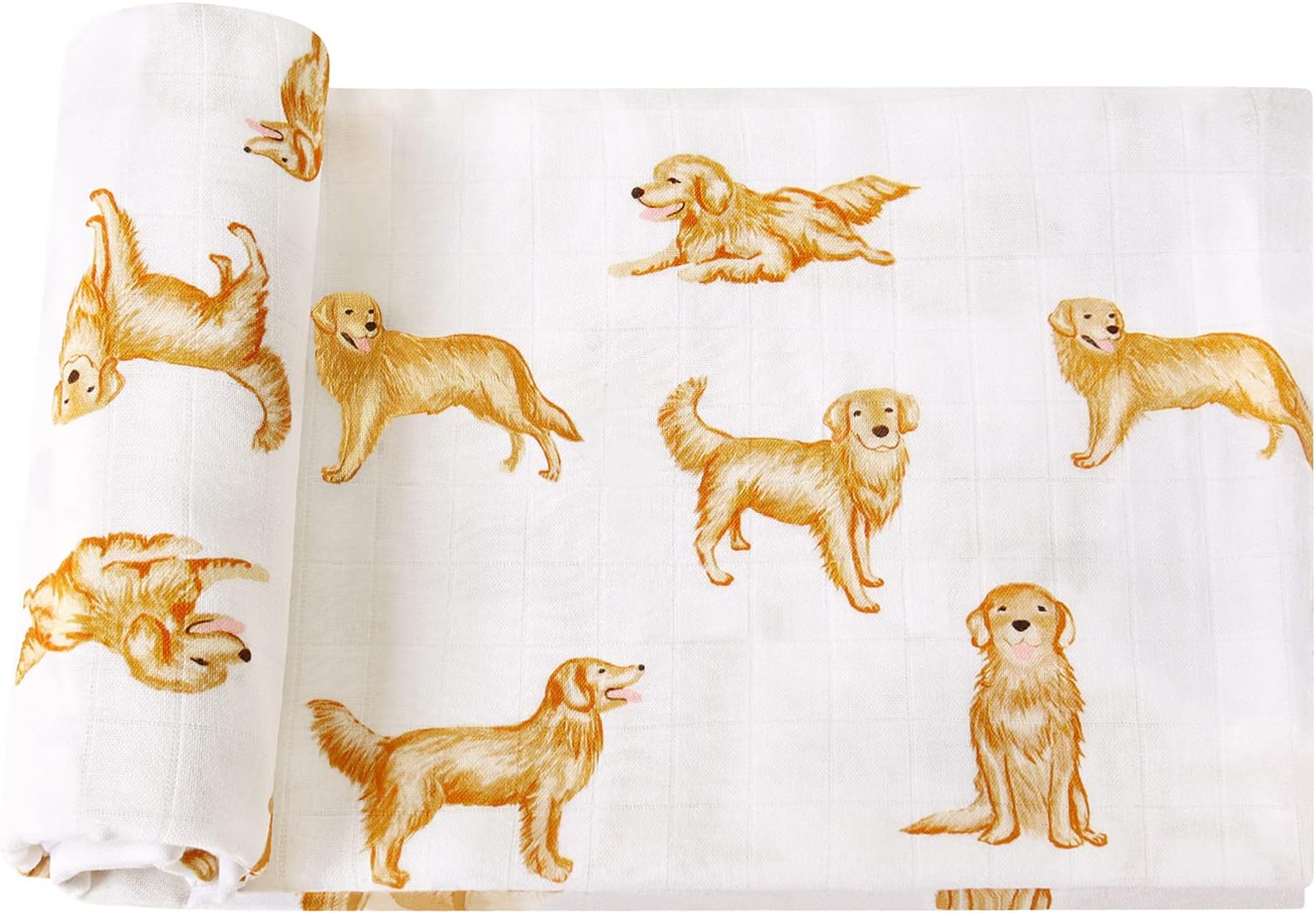 Muslin Swaddle Blankets, 70% Viscose from Bamboo and 30% Cotton Baby Swaddle Blankets Unisex Swaddling Blanket for Newborn, Soft Large 47" x 47", Golden Retriever Baby Blanket