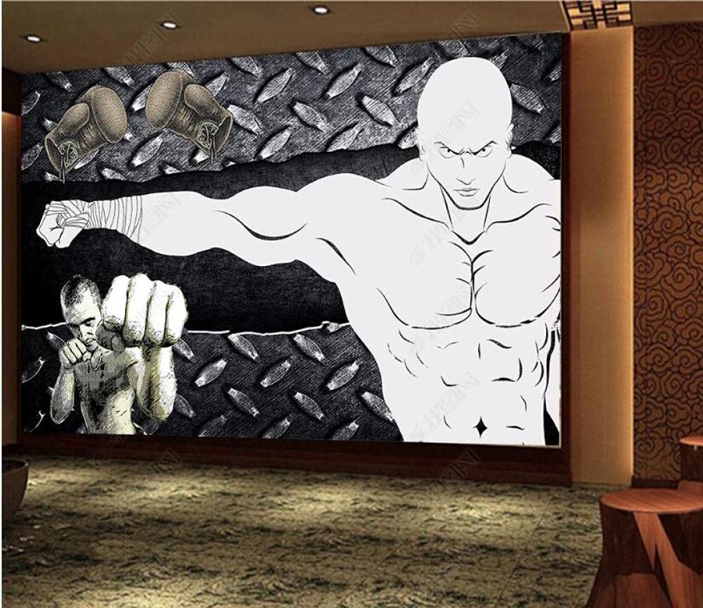 Papel pintado personalizado 3D nostálgico pared de metal deportes Fitness Club boxeo foto mural papel tapiz 3D cartel decoración de pared papel tapiz-400 * 280cm