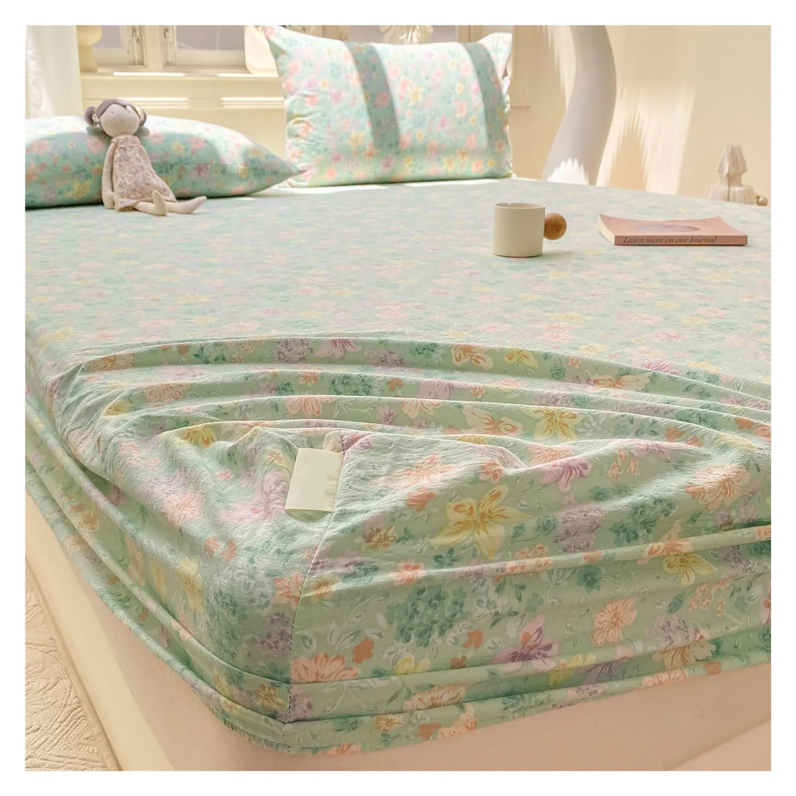 Lenzuola stampate a fiori verdi | Lenzuolo con angoli singolo/queen/king size sabanas matrimoniales all-inclusive(Color 1,200x220x25cm 1pc)
