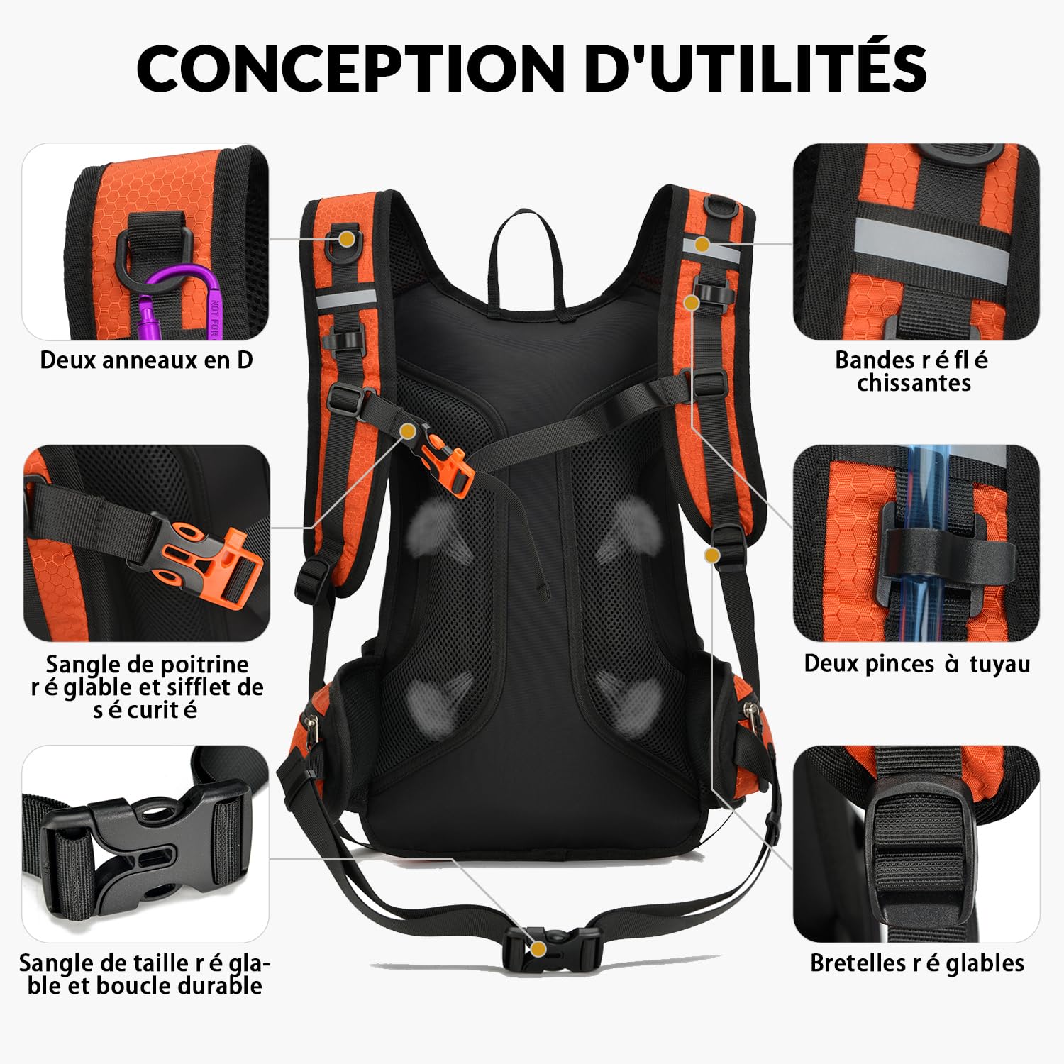15L Sac à Dos Vélo Sac de Randonnée Ultra-léger Respirable Imperméable pour Vélo Randonnée Équitation Voyage Alpinisme