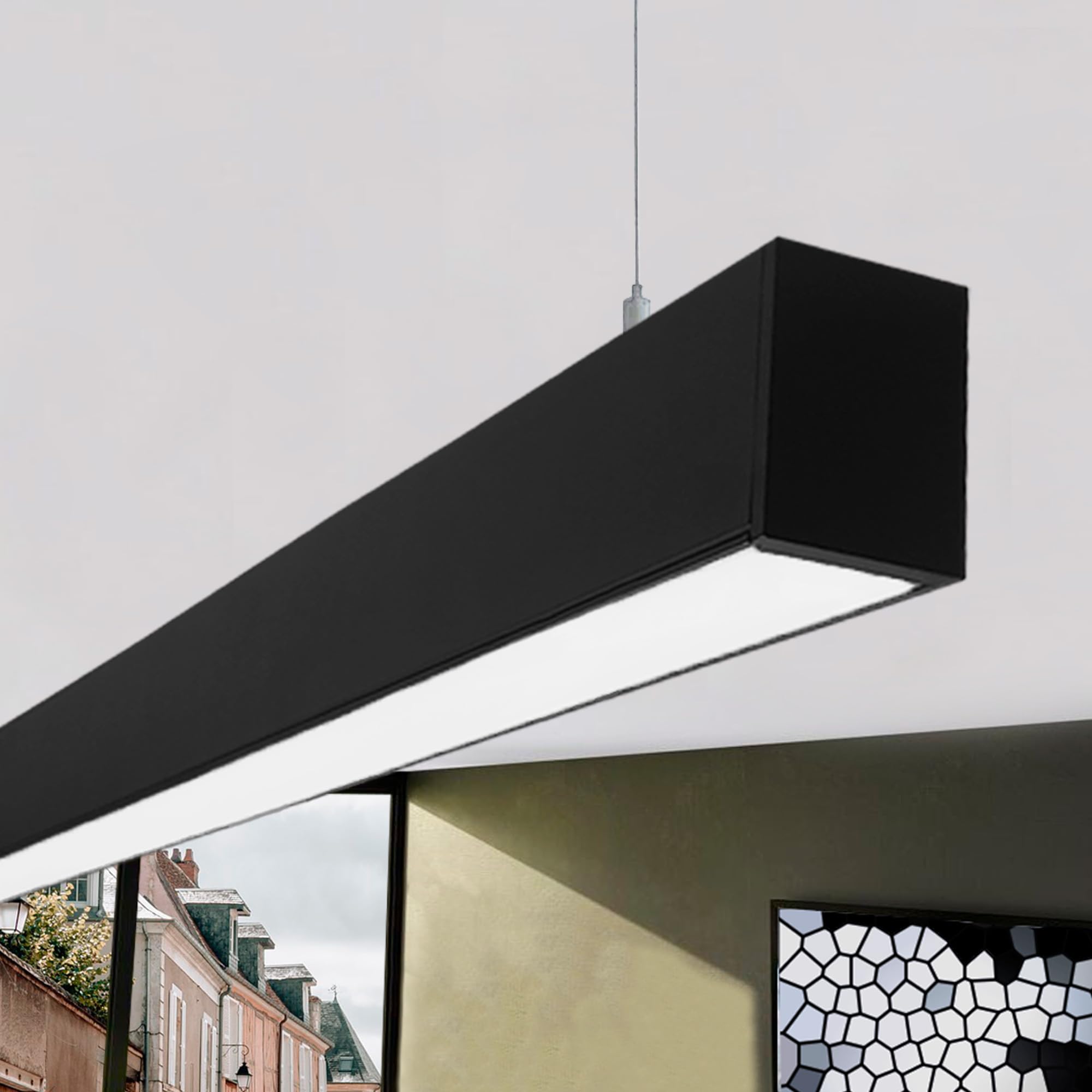 Lámpara Techo Lineal Negra POLARIS, 40W (280W), Colgante o en Superficie, Altura Regulable, Interconectable, Luz Seleccionable 3000K 4500K y 6000K, para Hogar Cocina Salón Comedor y Oficina (120cm)