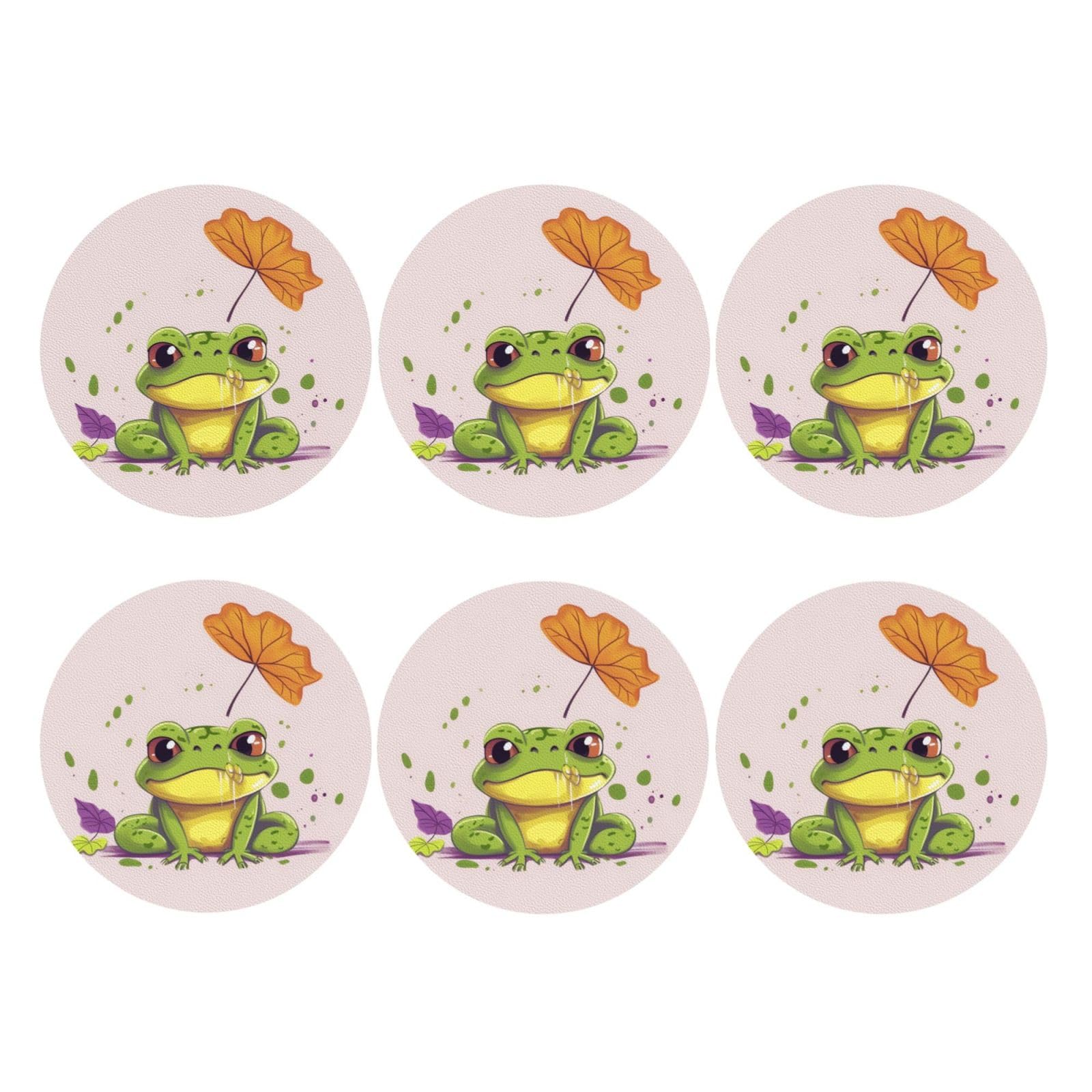 6pcs Leather Coasters for Drinks, Leaves and Frog Drink Coasters for Tabletop Protection, 4" Cup Coasters for Coffee Table Decor, Non-Slip Drinking Cup Mat for Hot Or Cold Drink