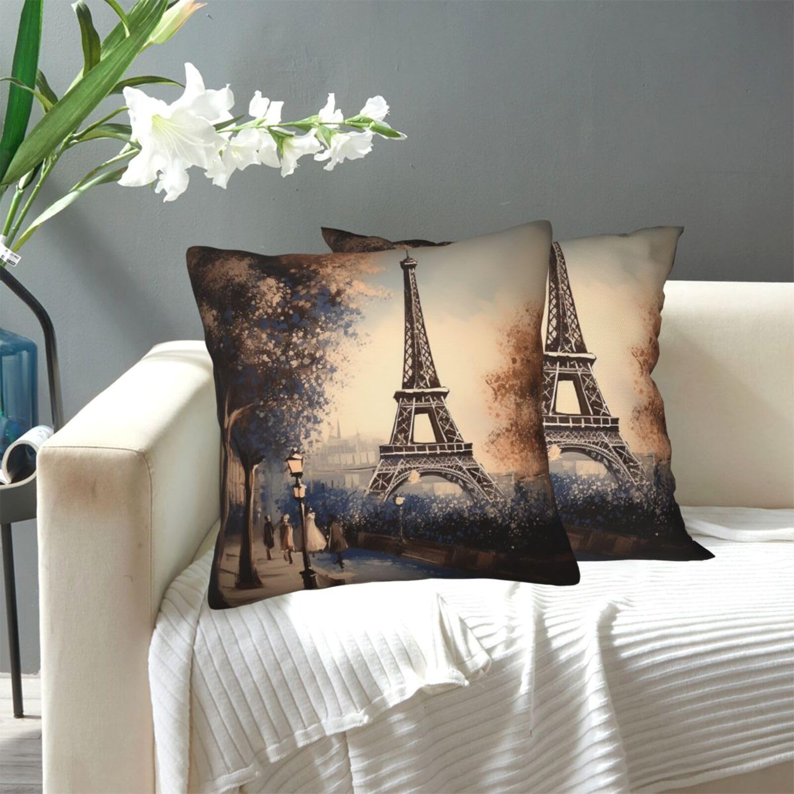 FekiLoot Decorative Throw Pillow Covers Modern Farmhouse Pillowcase Double Sided Cozy Cushion Cover for Sofa Couch Bed 20"X20" Romantic Paris Eiffel Tower
