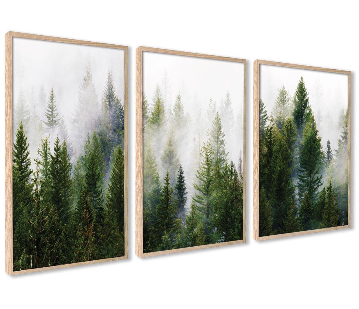 ag.art deco Pictures for Living Room | 50x70 cm Framed Wall Art | Posters with Wooden Frame | Canvas Wall Art for Hallway and Stairs | Room Decor | Set of 3 Artwork (Forest in the Fog) â image 1