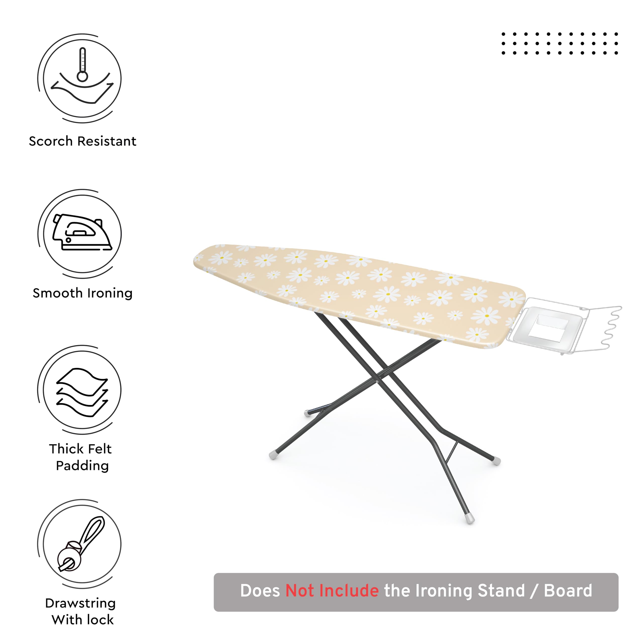 Encasa XO Strijkplankhoezen en pad 125 x 39 cm - dikke 3 mm vilten vulling, aanscherping en vergrendeling met trekkoord, warmtereflectief, schroei- en vlekbestendig, voor grote strijkplank - Daisy
