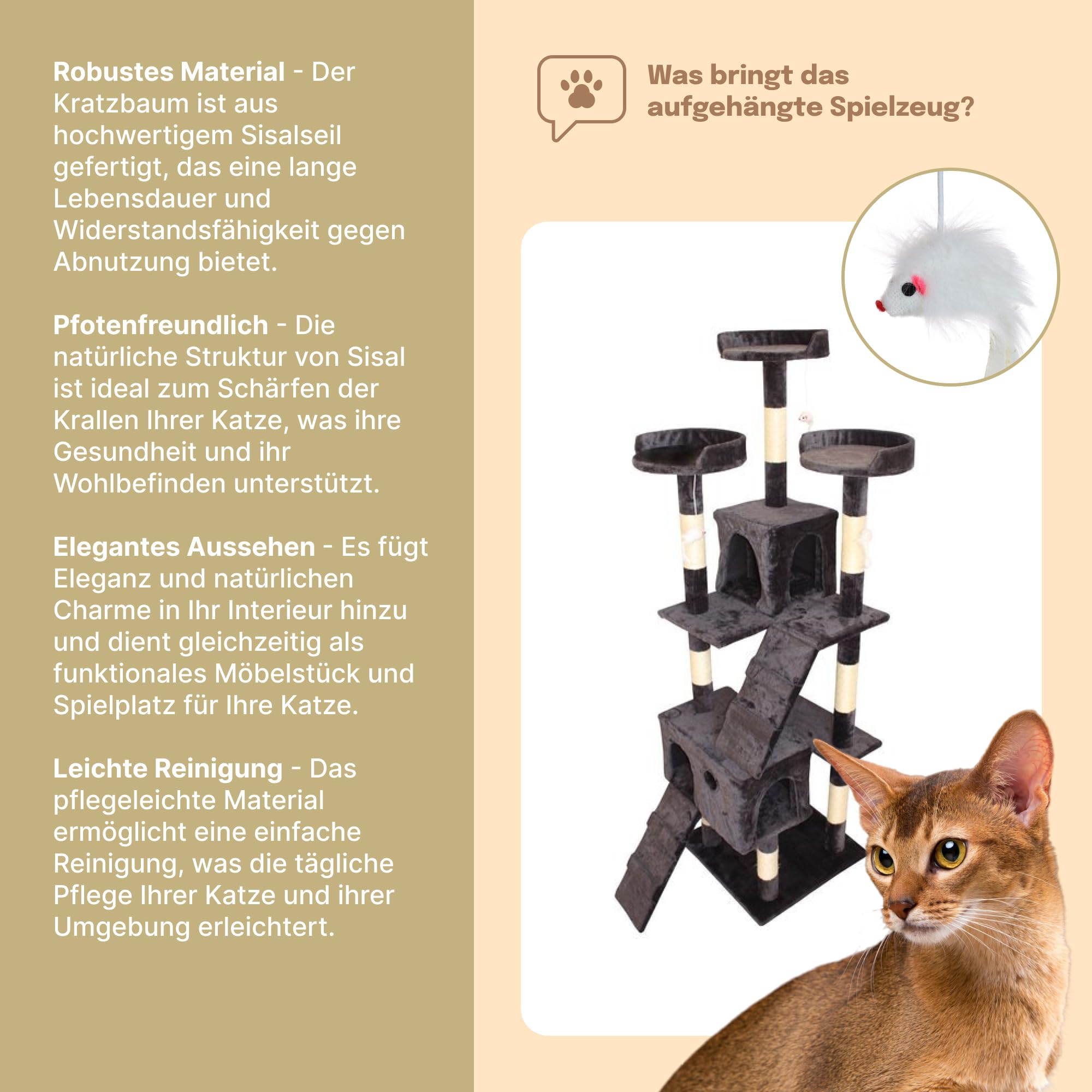 Groß Katzenbaum Mit Höhle und Maus Zum Jagen - Kuschelig Kratzbaum - Katzenbaum - Aktivitätskratzbäume Turm - Stabil Möbel für Katzen - Katzenhöhle - Katzenzubehör - Gross Katzenturm