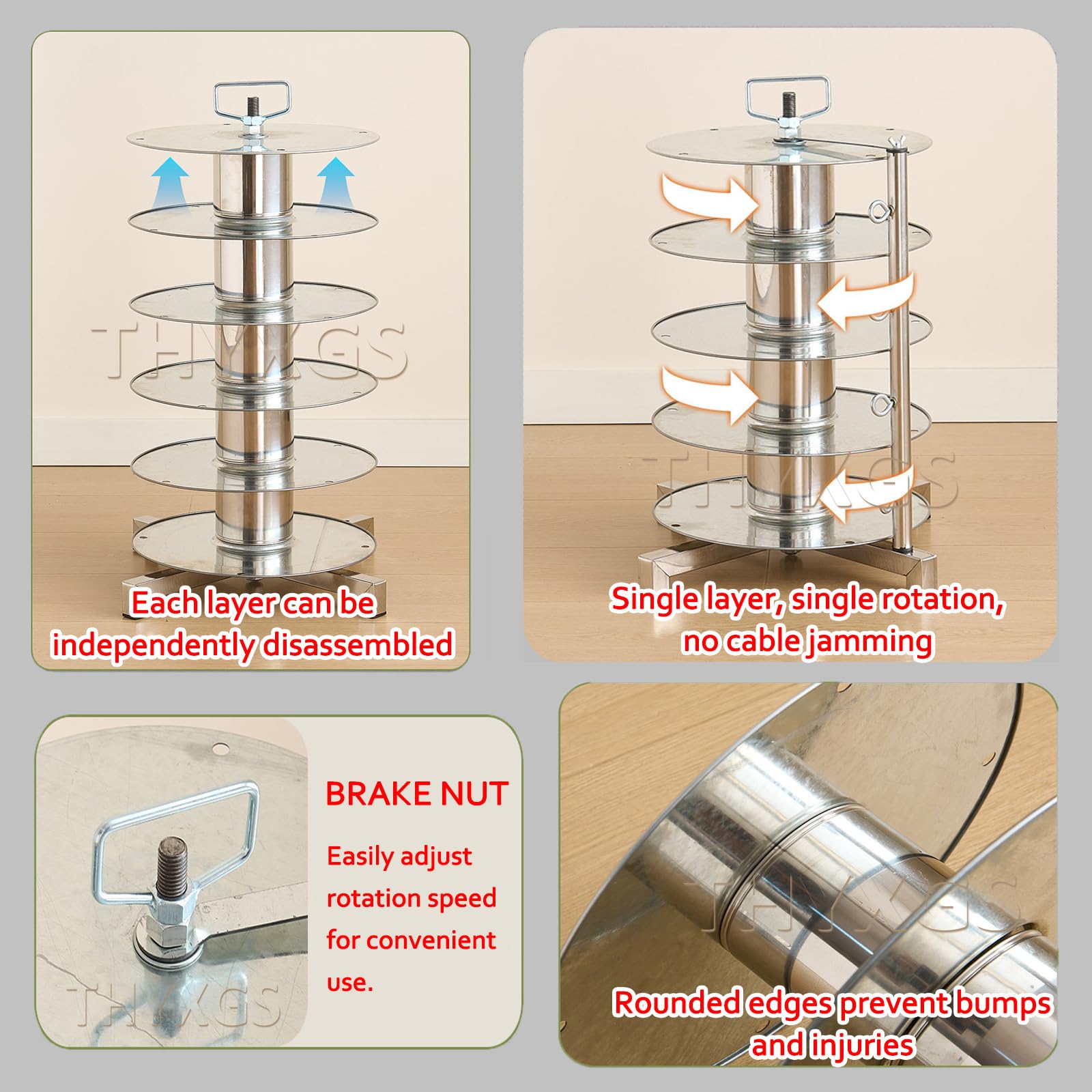 Dispenser per Cavi in ​​Metallo di Livello Industriale/Commerciale, A 2/3/4/5 Livelli, con Coperchio, Anello di Uscita Cavi E Ruote, per Cavi Bv E Bvr da 1 A 10² (100 M per Bobina) 4