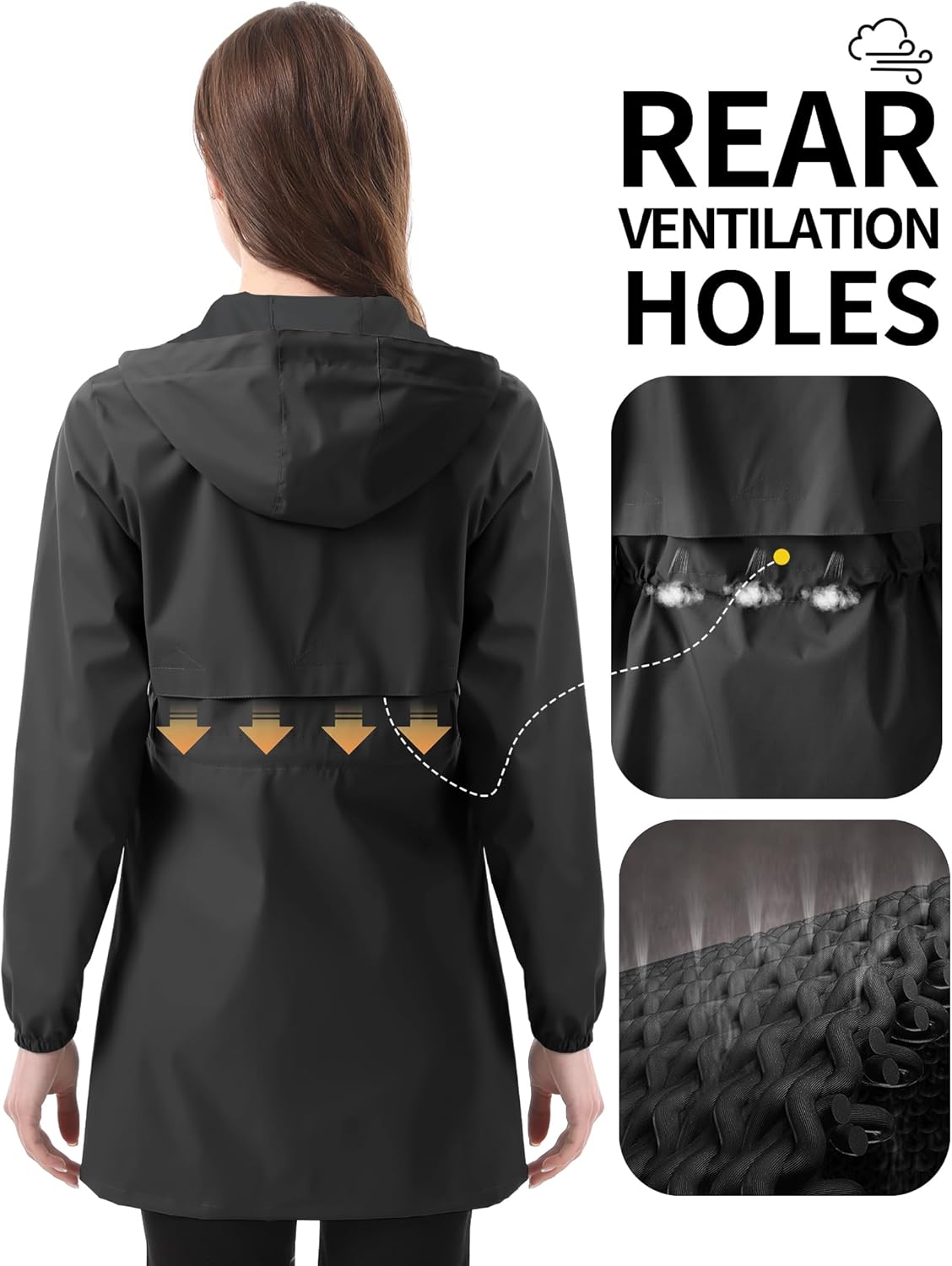 iCreek Women's Long Rain Jacket Waterproof Lightweight Packable Raincoat Hood Windbreaker for Outdoor Hiking, Cycling, Travel - Image 3