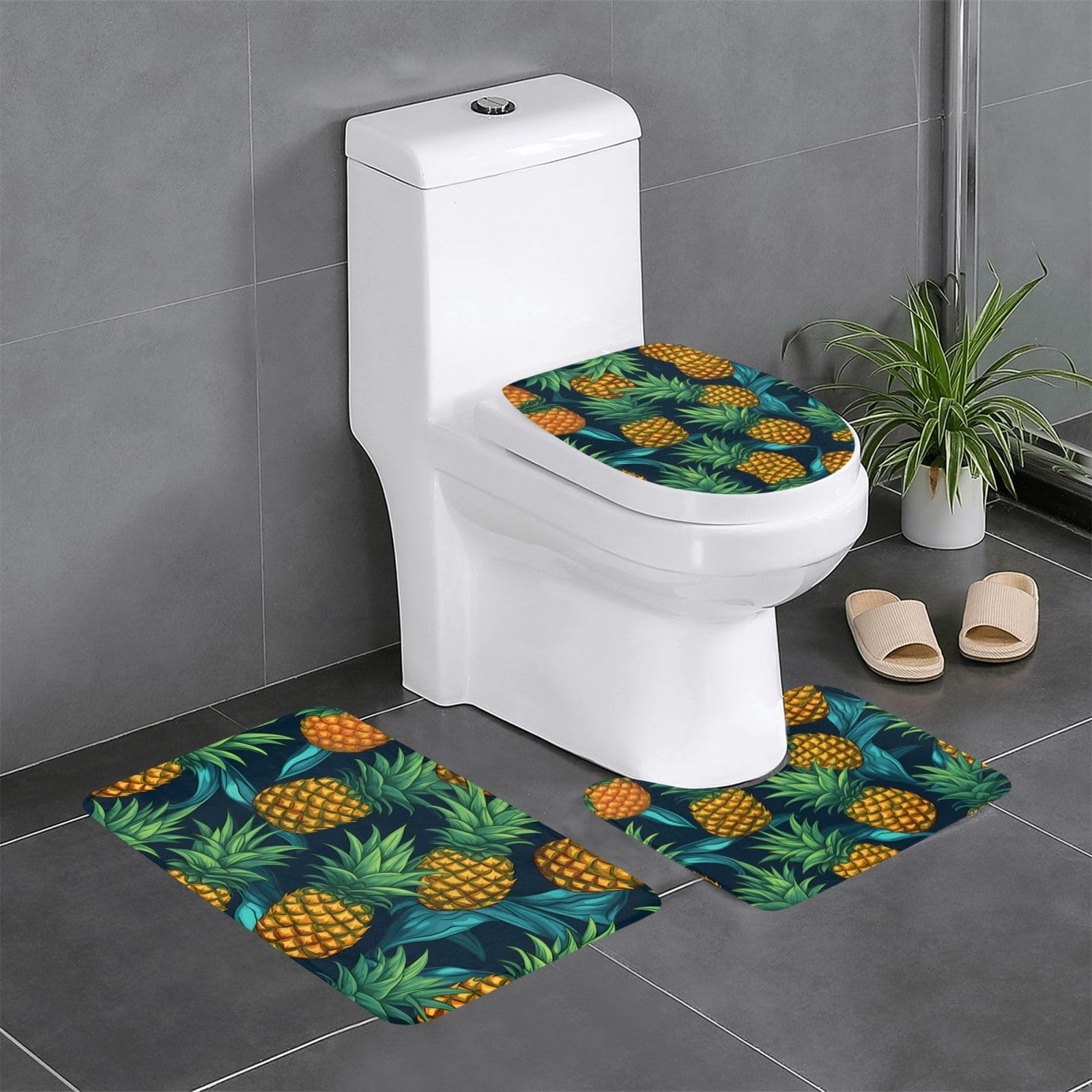 Tapis de salle de bain antidérapants ananas tropicaux contour WC