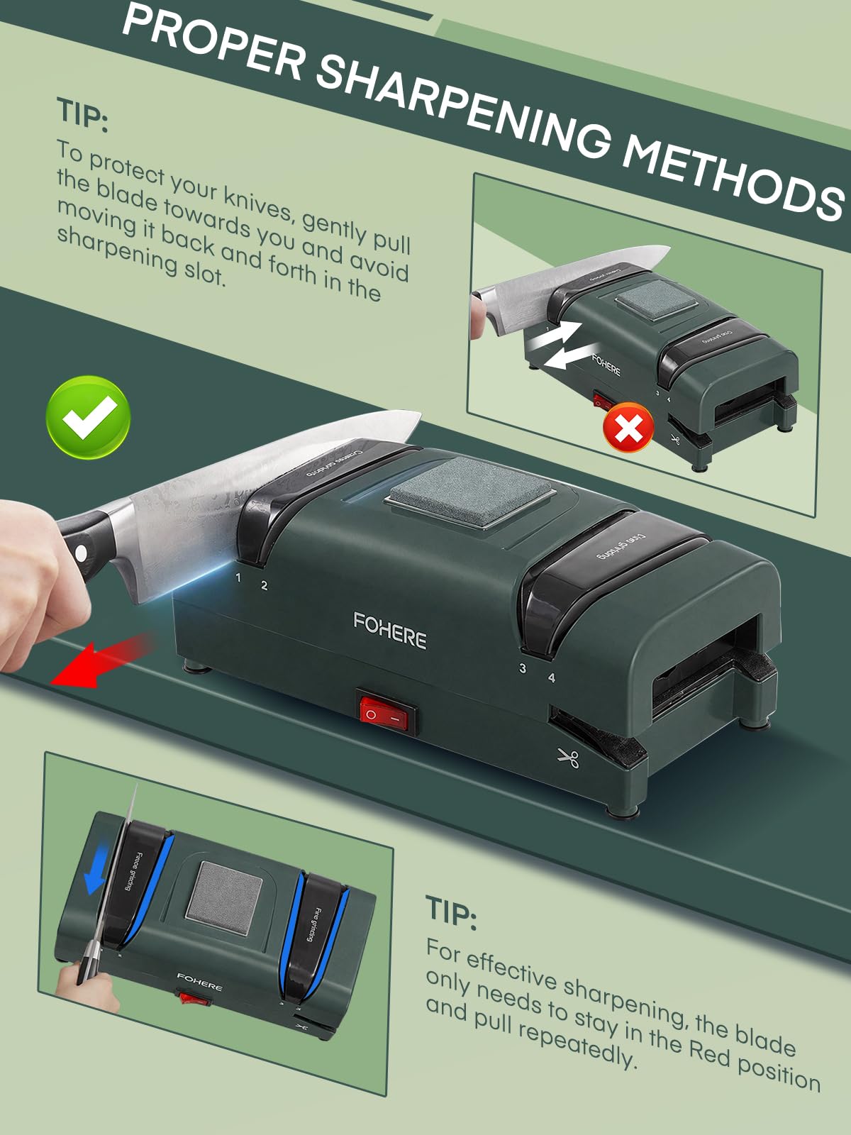 FOHERE Affilacoltelli Elettrico 5 in 1 | Forbici, Cacciaviti a Taglio