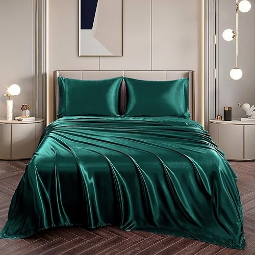 Vista 151 de Vonty Satin Sheets King Silky Soft Satin Bed Sheets Amber Beige Sheet Set, 1 Deep Pocket Fitted Sheet + 1 Flat Sheet + 2 Pillowcases