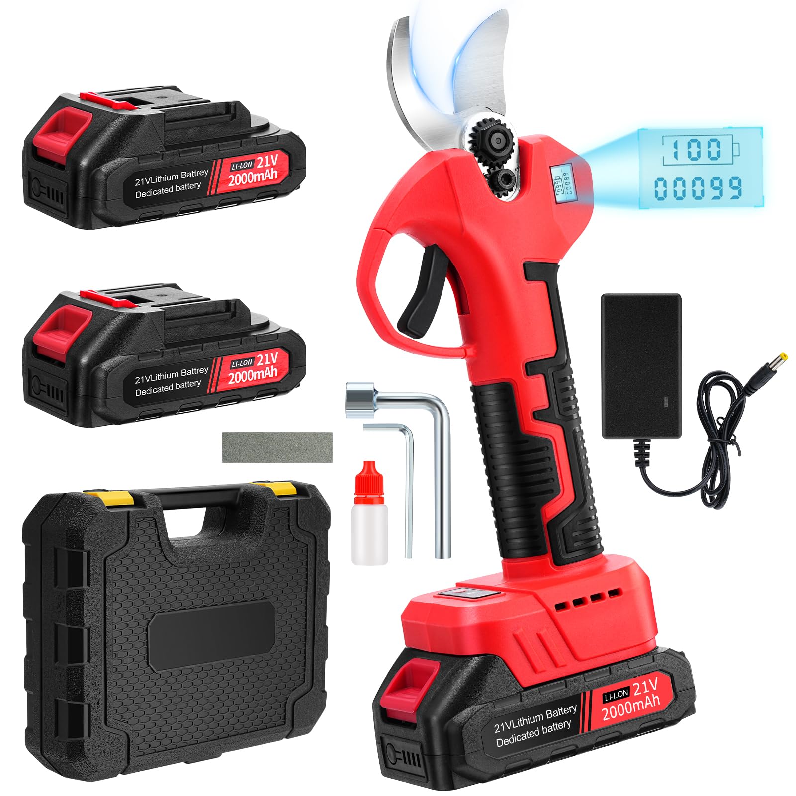 Tijeras De Podar Electricas Tijeras de Podar Eléctricas con Batería Profesional Tijeras de Podar con Baterías 2x2000mAh, Diámetro de Corte de 30mm para Jardinería Viñedos árboles Frutales