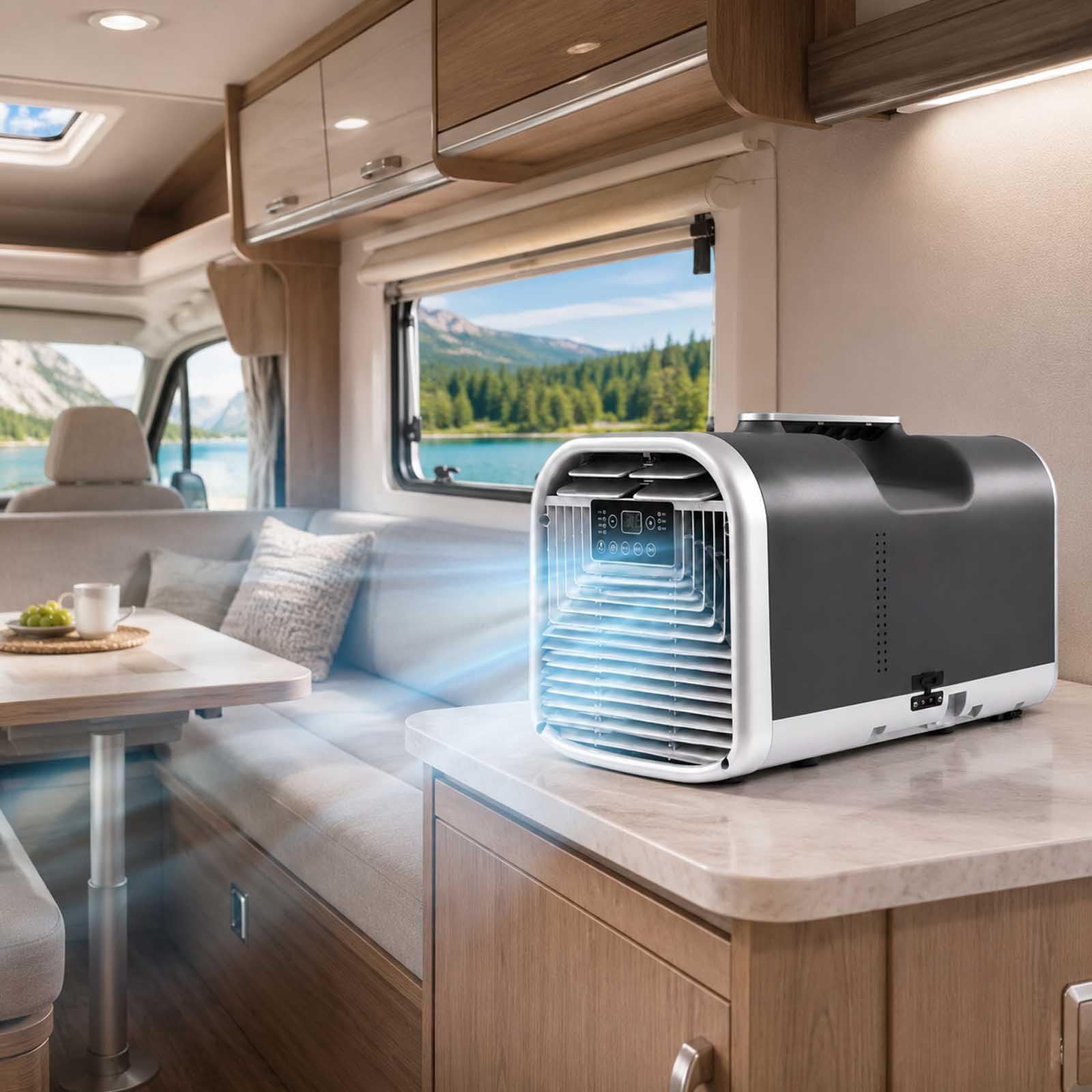 aromaoveite 4400btu Portable Air Conditioner, Self-Evaporating Portable Ac Unit, 330w Energy Efficient Cooling, Dual Airflow Design, Quiet 42db, Remote & Timer For Bedroom Rv Camping Room 220V
