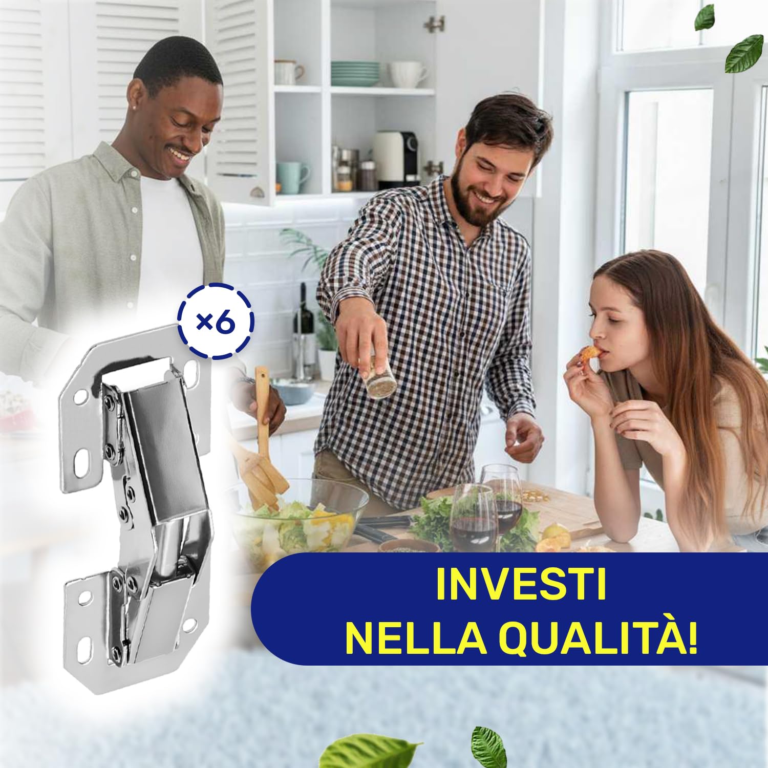 6 Pezzi Cerniere per Ante Cucina con Angolo di Apertura di 90° - Cerniere per Mobili con Molla a Pressione è Realizzata in Acciaio Nichelato - Garanzia di 10 Anni - MONTERAL