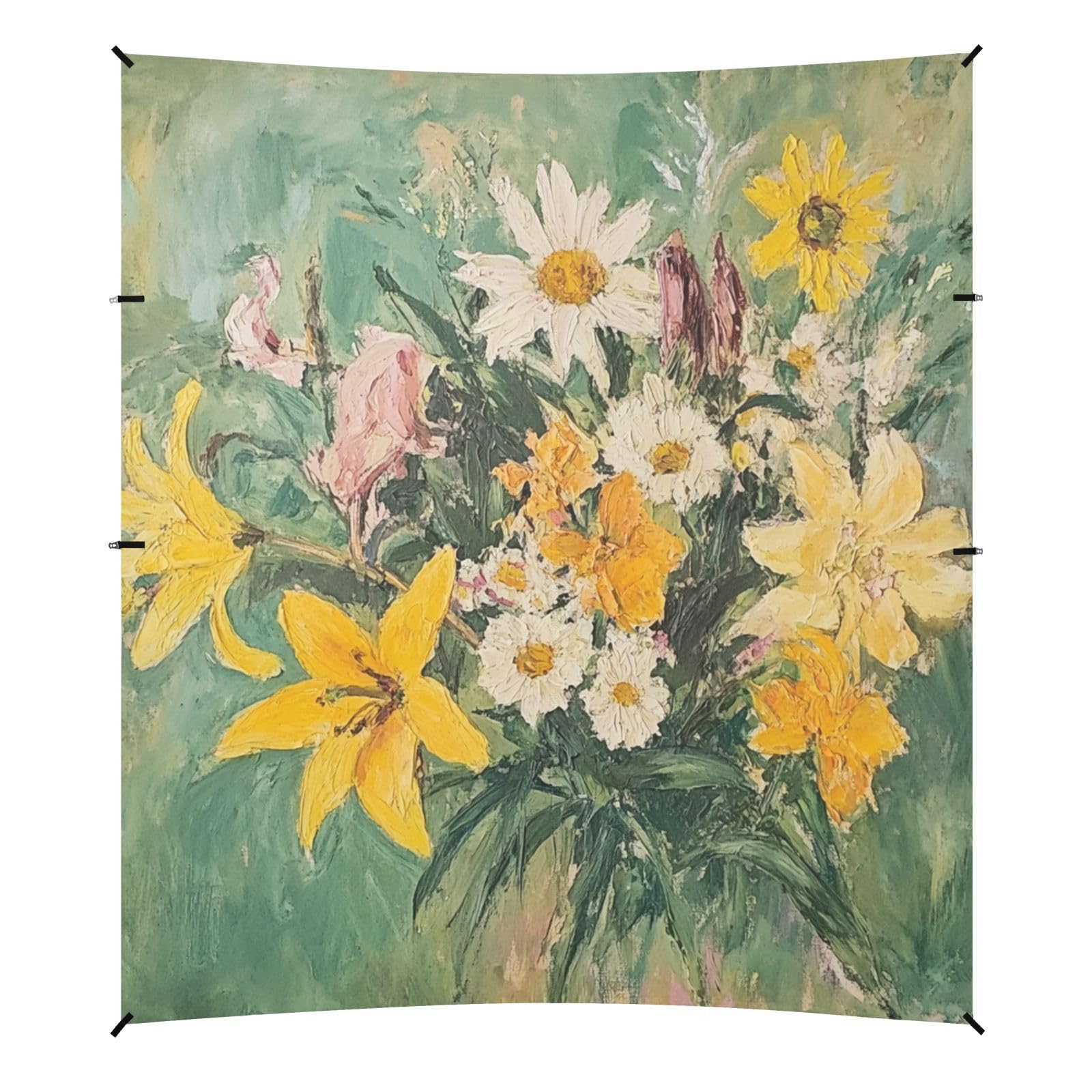 Oil Painting Bouquet Green Beach Tent & Canopy UPF50+ Protection Water-Resistant Large Sun Shelter with Sand Pockets for Family Travel