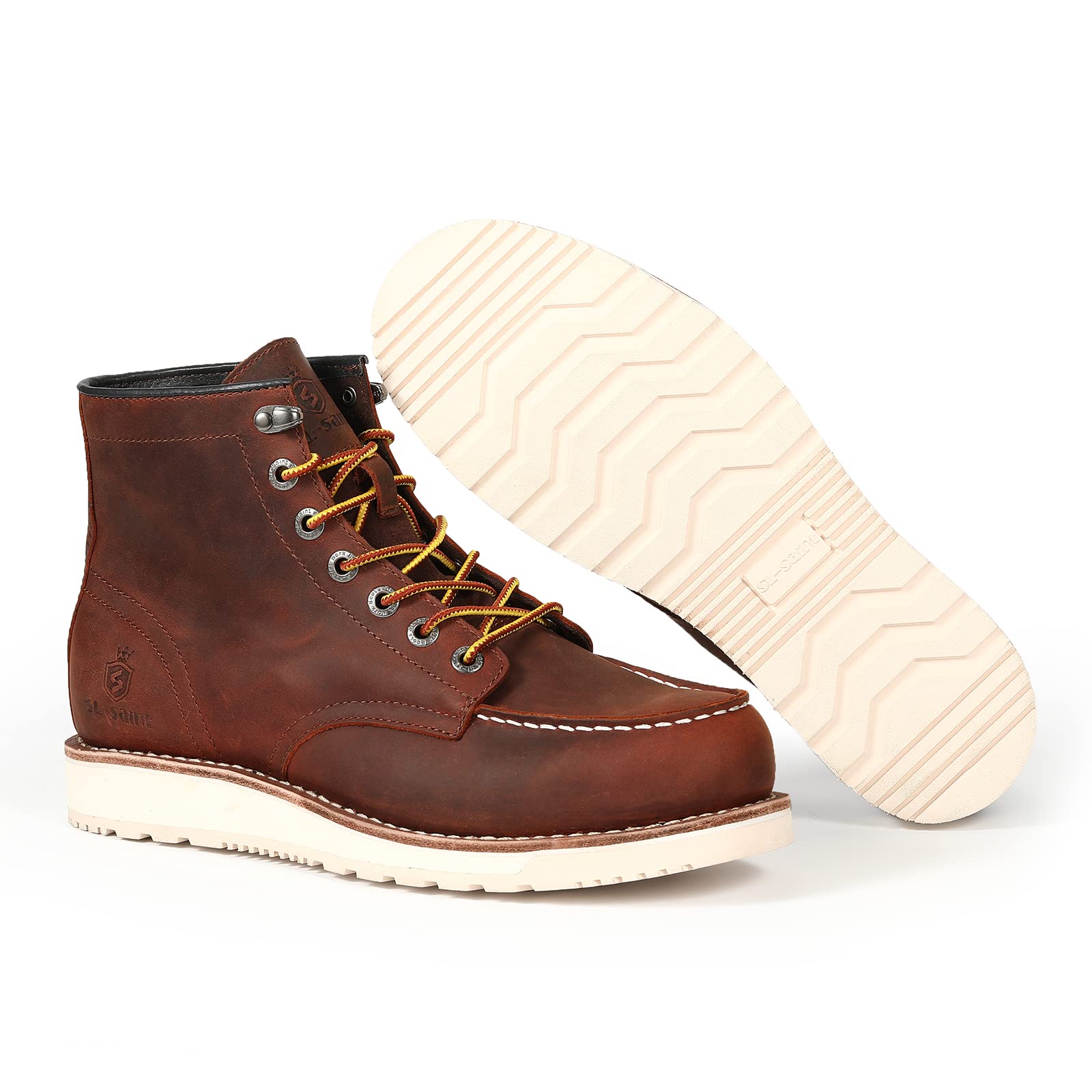 SL-Saint Stivali da lavoro da uomo Soft Moc Toe Classic Casual 6'' con suola con zeppa Scarpe da marroni/Nero