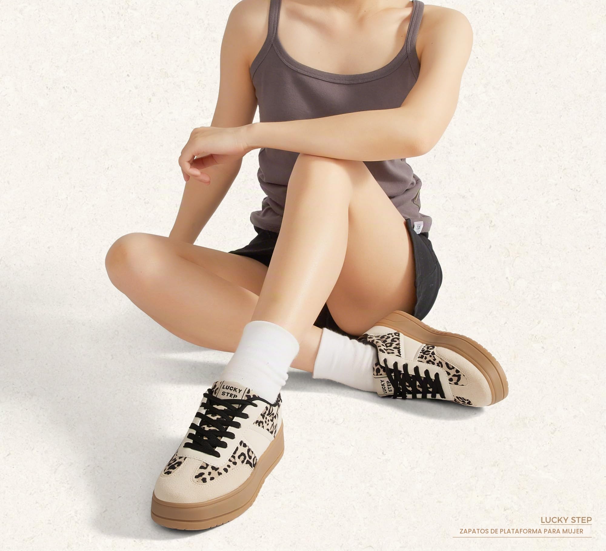 LUCKY STEP Tenis de plataforma con cordones para mujer, suela gruesa, cómodos, informales, a la moda, de piel sintética, tenis de caña baja para caminar