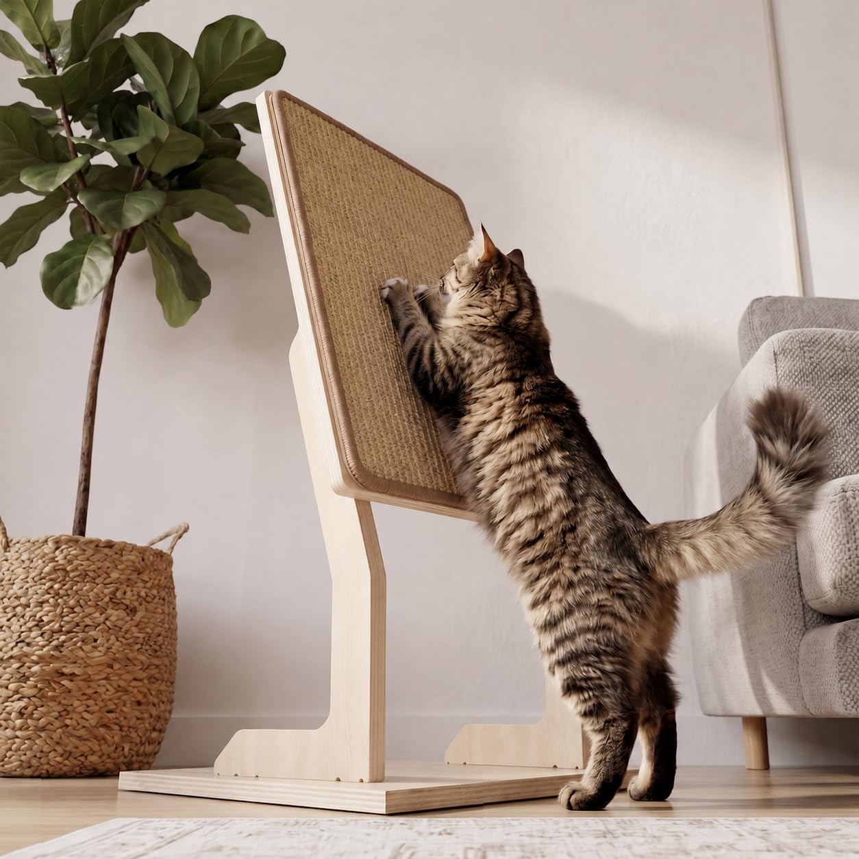 WOOWOOD Rascador para gatos de sisal, 68 cm, madera maciza, suelo o pared | Esterilla resistente para rascar, madera maciza, alternativa, para viviendas de alquiler, cuidado natural de las garras