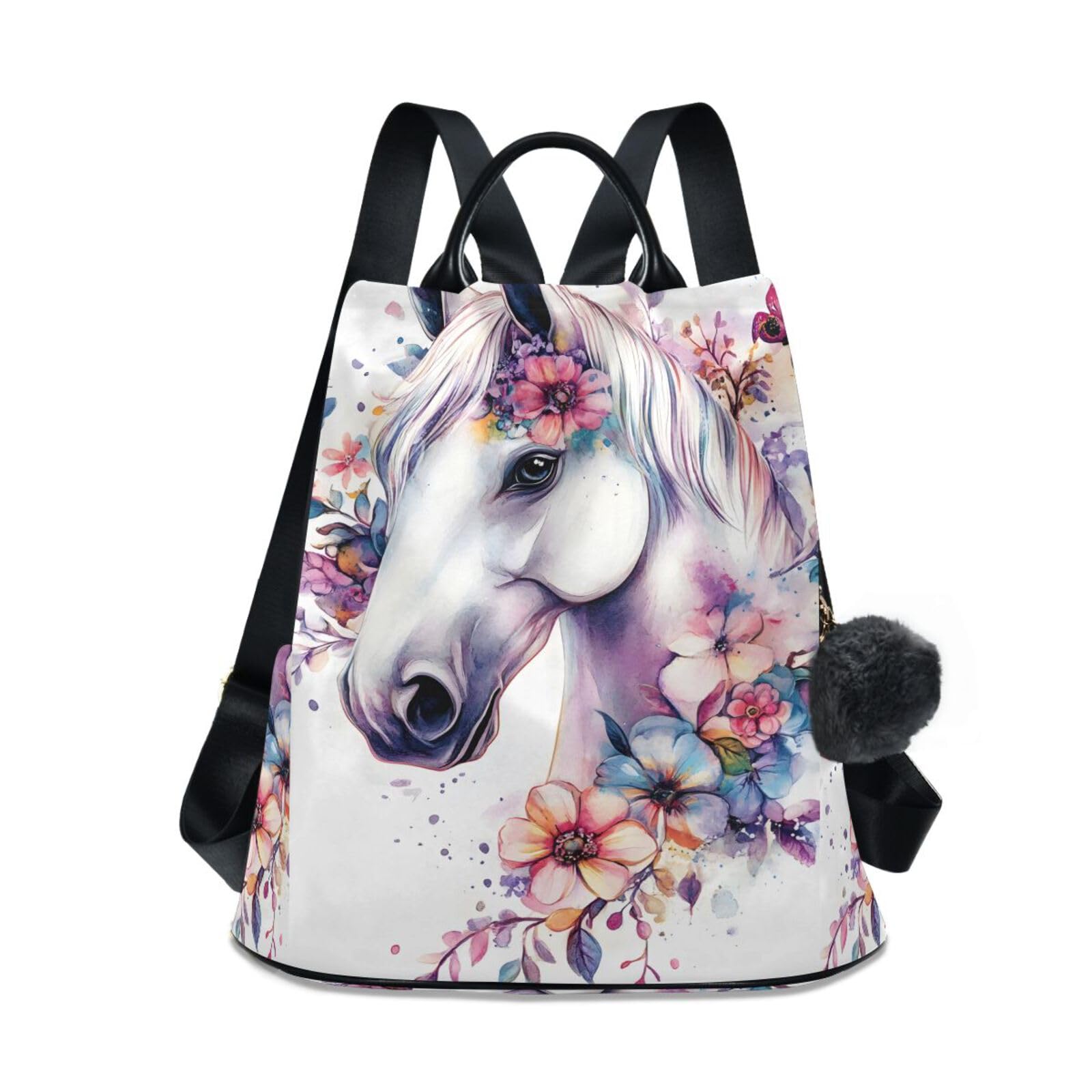 Horse Butterfly Flower Backpack for Women Anti Theft Large Fashion Travel Shoulder Bag Purse Rucksack Lightweight