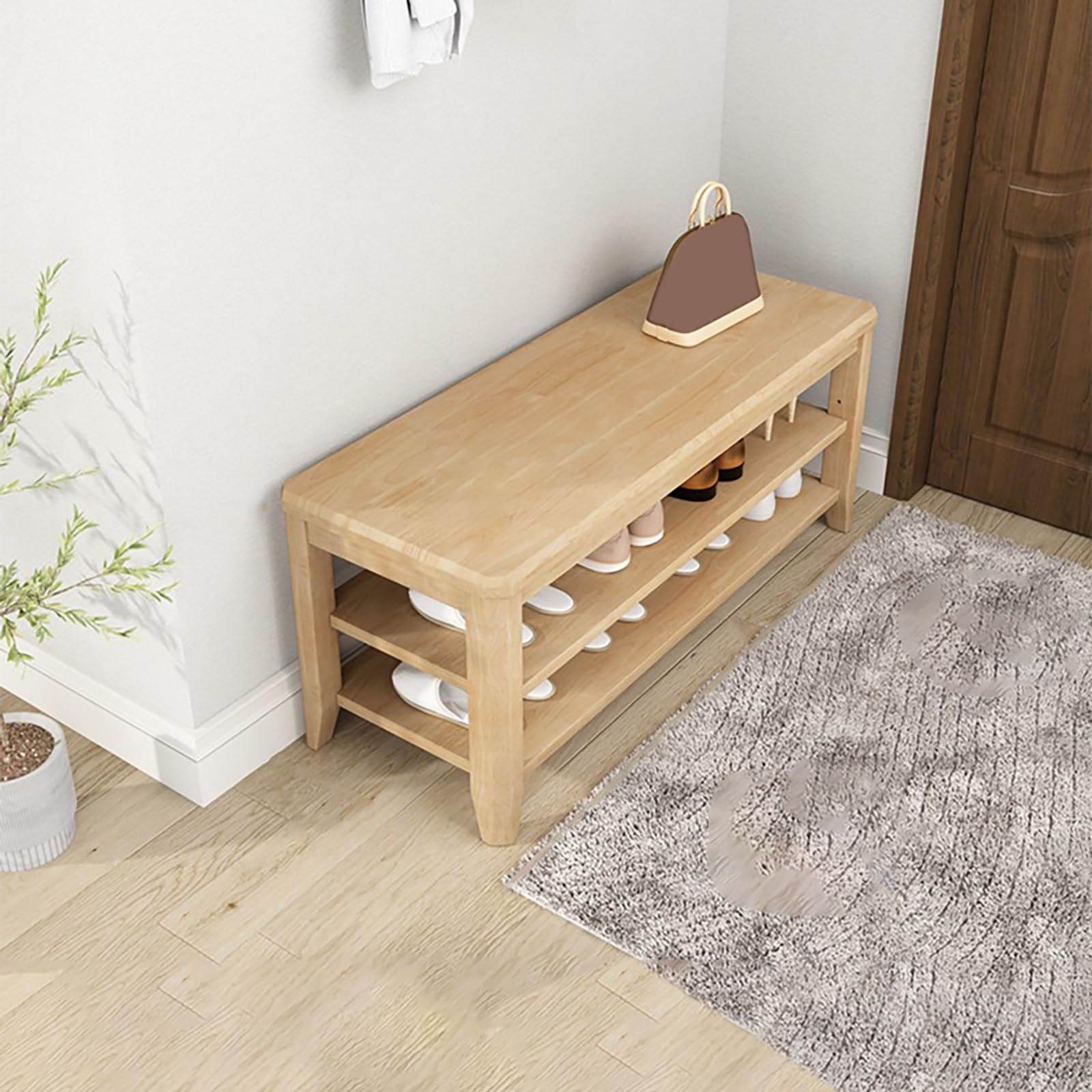 Banc d'intérieur en bois et étagère chaussures gain de place