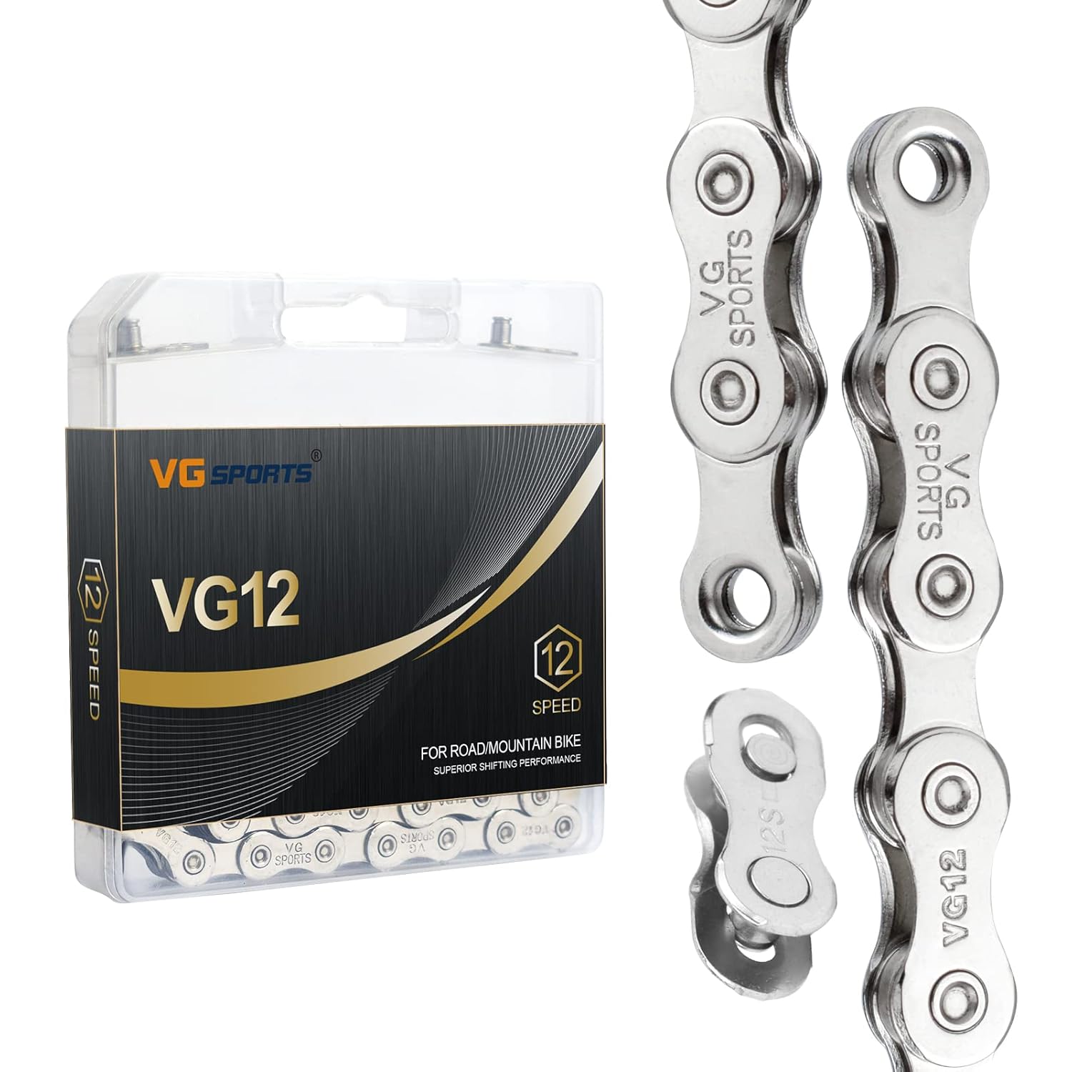 VG Sports 12 Speed Bike Chain,Bicycle Chain Suitable for Moutanin Bike Road Bike,1/2 x 11/128 Inch,126Links, Silver/Rainbow/Titanium (1, Titanium, 12Speed-Full Hollow)