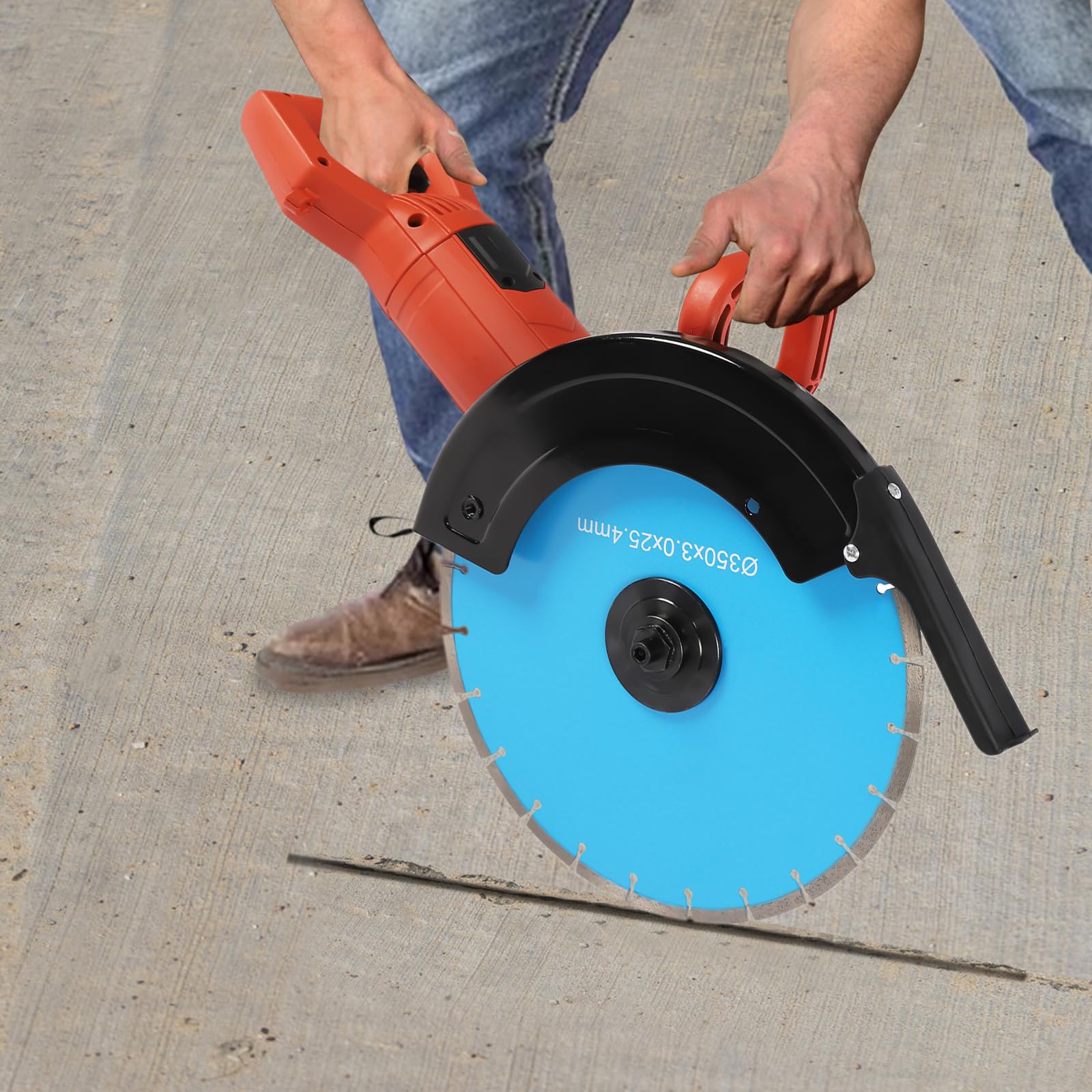 Elektryczna piła do betonu 3000 W z tarczą diamentową 35 cm, głębokość cięcia 13,5 cm, obrotowy uchwyt, bezpyłowe cięcie na mokro, silnik z czystej miedzi, do betonu, muru i płytek