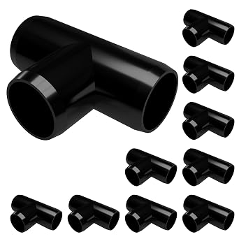 1/2 Tee Furniture Grade PVC Fitting in Black, Made in USA, UV-Resistant, Impact-Proof, 0.840 Actual Socket Diameter (Pack of 10) - F012TEE-BK-10