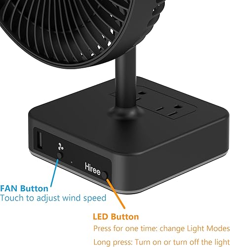 Miniatura 5 de Hiree Ventilador de escritorio con puerto de carga USB, ventilador de mesa pequeño de 2 velocidades de 6.7 pulgadas con cargador USB, salidas de CA