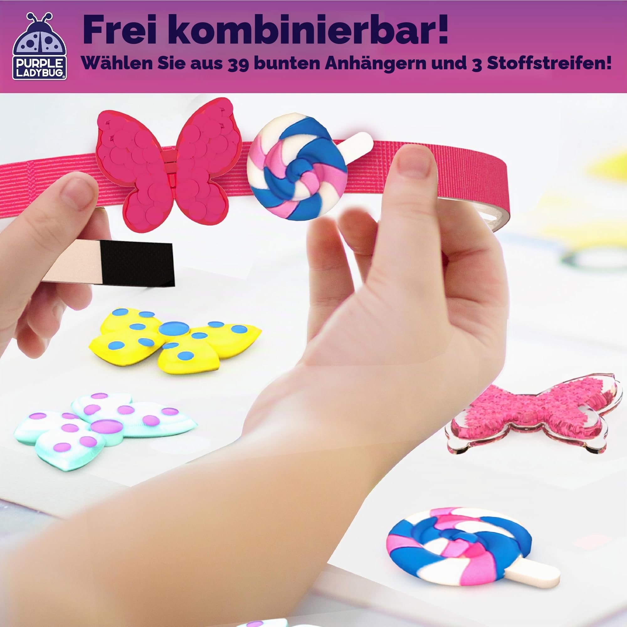 PURPLE LADYBUG Haarreifen Mädchen - Kreatives Basteln Mädchen 6 Jahre - Coole Geschenke für Teenager und Kinder - Haarschmuck Bastelset Kinder ab 7 8 9 10 11 12 13 14 Jahre