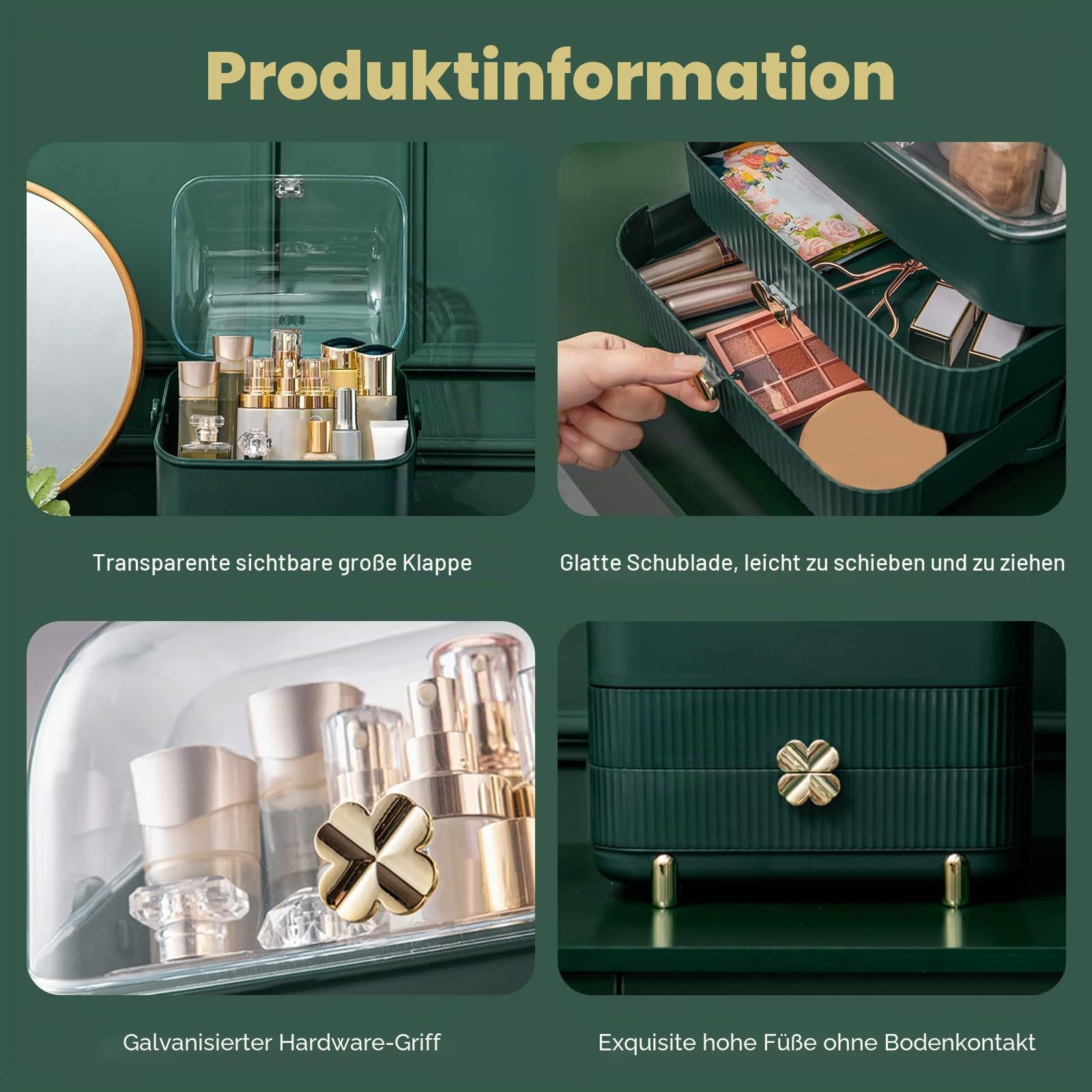 Galatée Tragbare Make Up Organizer Kosmetikbox Kosmetische Aufbewahrungs Box Mit Staubdichtem Deckel, Beauty Organizer Mit 2 Schubladen Und Tragegriff,Schublade Kosmetik,180°Drehbar (Weiß - C)