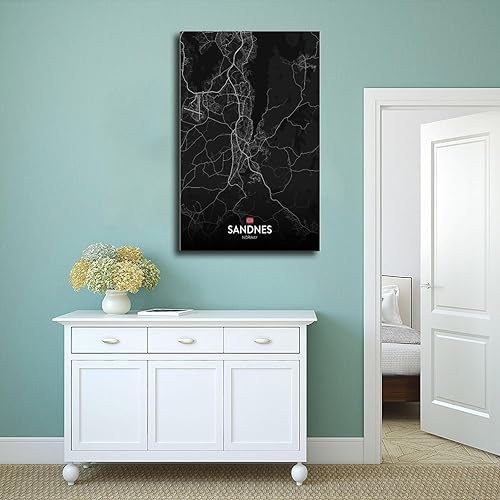 Miniatura 4 de CFIOZYOS Black And White Map Sandnes NO Poster Retro Style Black City Outline Map Office Canvas Print Wall Art Decoration Painting Unframe