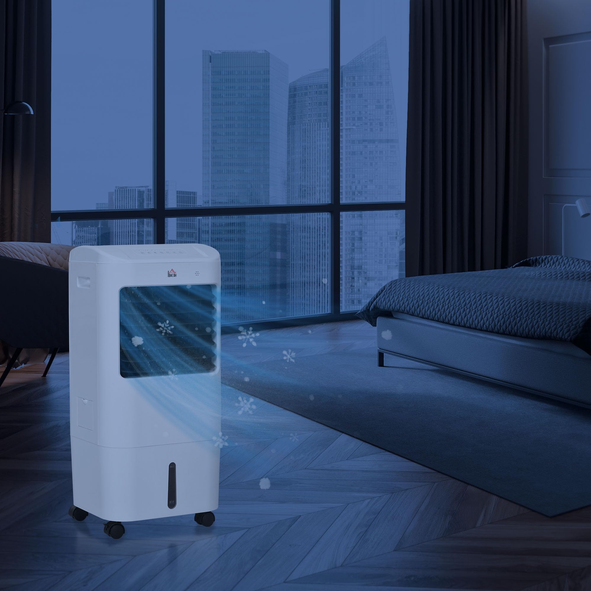 HOMCOM Climatizador Evaporativo 3 en 1 15L con Humidificador y Ventilador Portátil, 3 Velocidades, Temporizador 7,5H, Control Remoto, Oscilación 60°, 37x32x78 cm Blanco